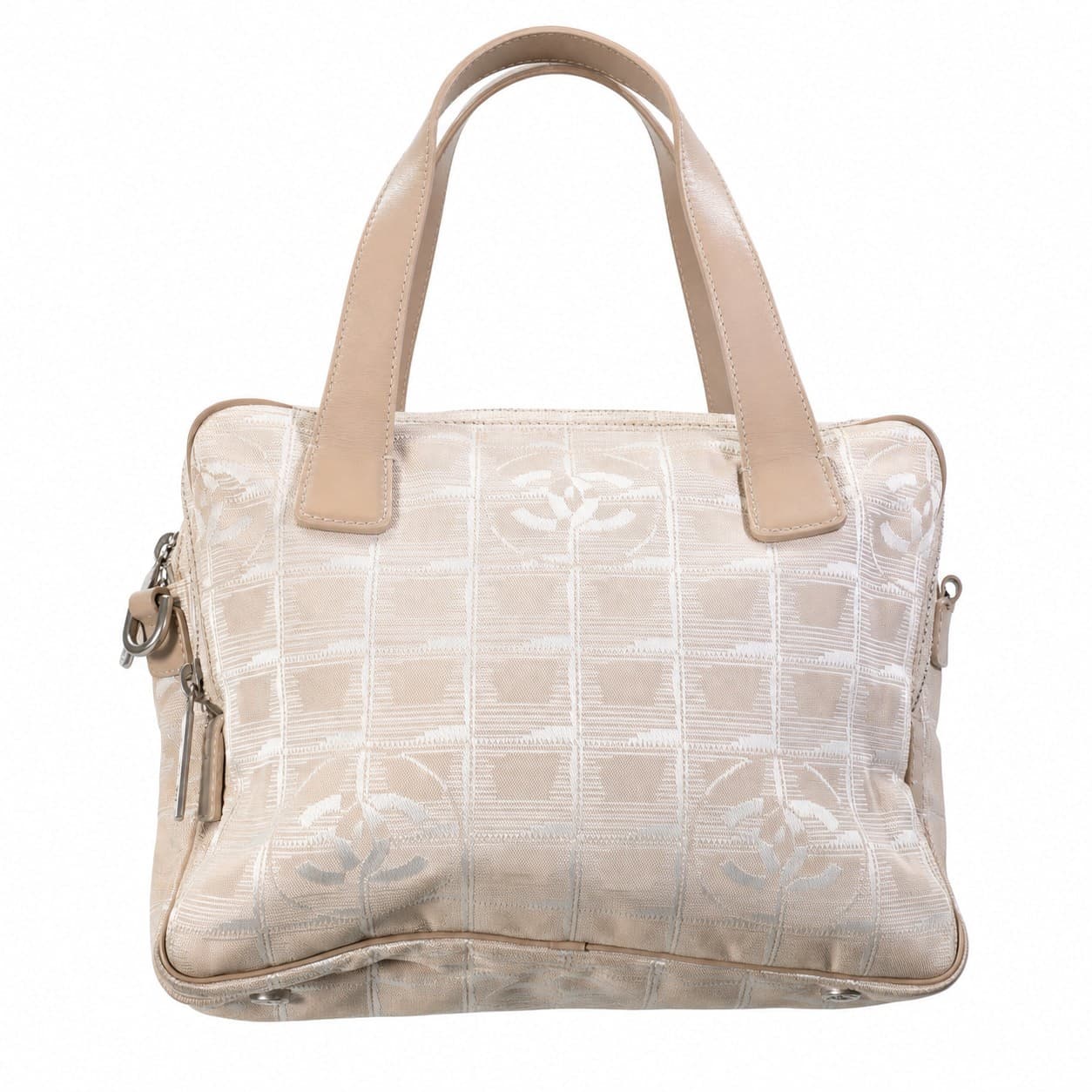 Chanel Travel Line Jacquard Beige CC Logo Bowler Bag Handbag Purse Shoulder Bag handbags auction on bidia.ai