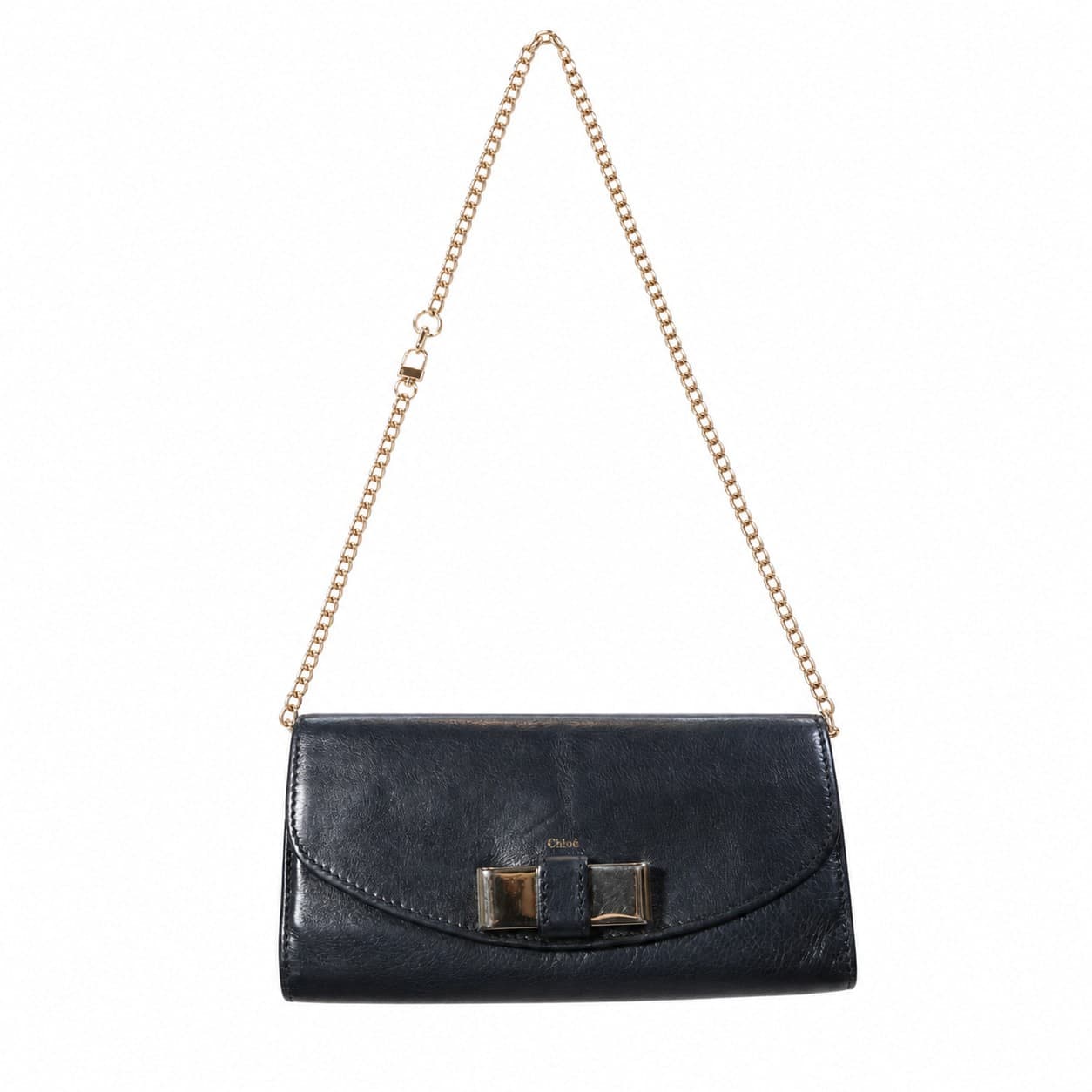 Chloé Lily Black Leather Wallet On Chain Clutch Handbag Purse Gold Bow Hardware handbags auction on bidia.ai