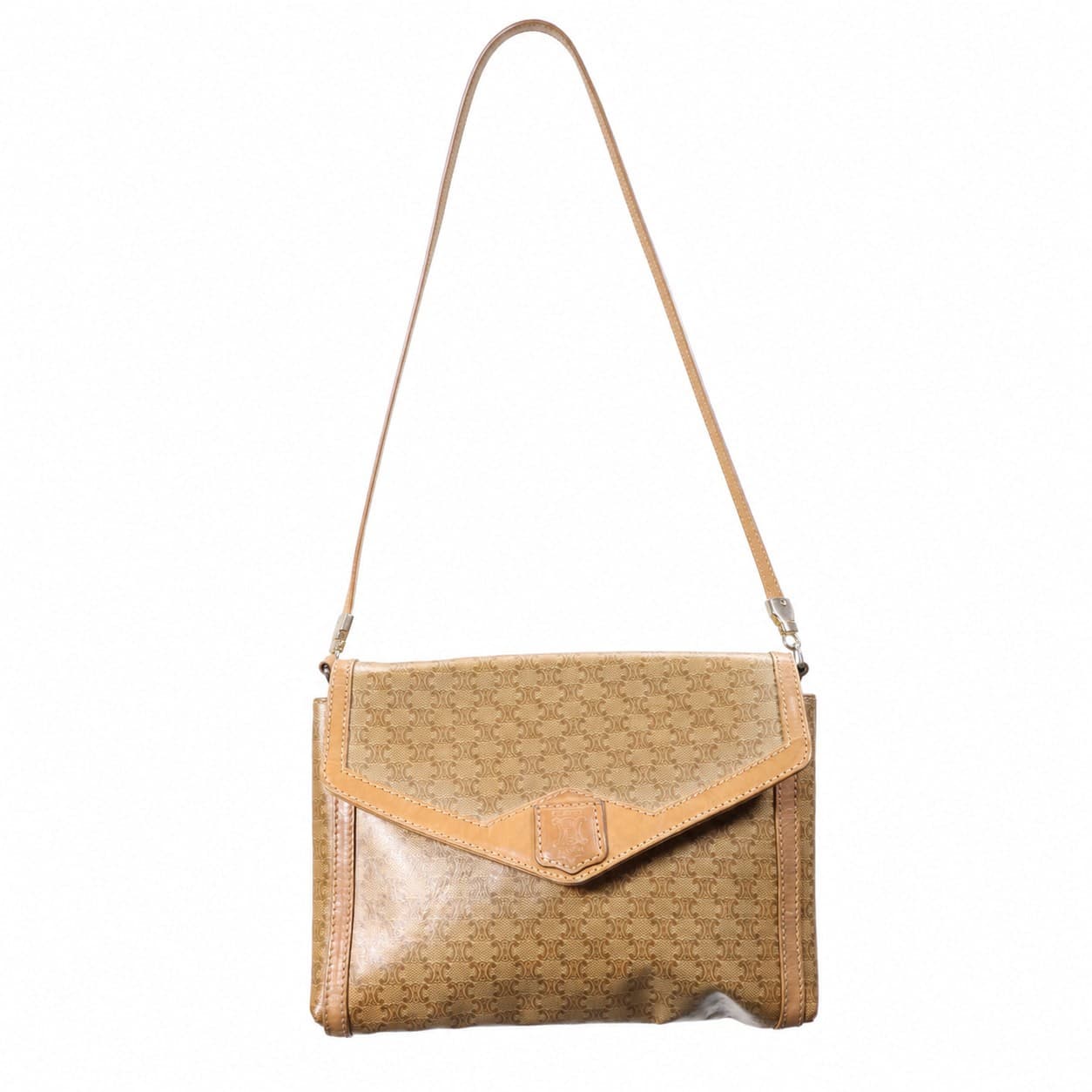 Céline Macadam Coated Canvas Leather Shoulder Bag Crossbody Handbag Purse Tan handbags auction on bidia.ai