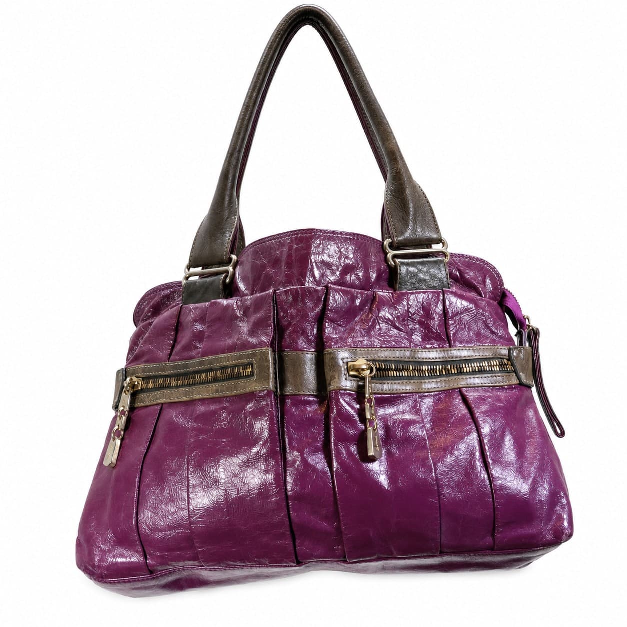 See By Chloé Leather Satchel Shoulder Bag Handbag Purse Purple handbags auction on bidia.ai