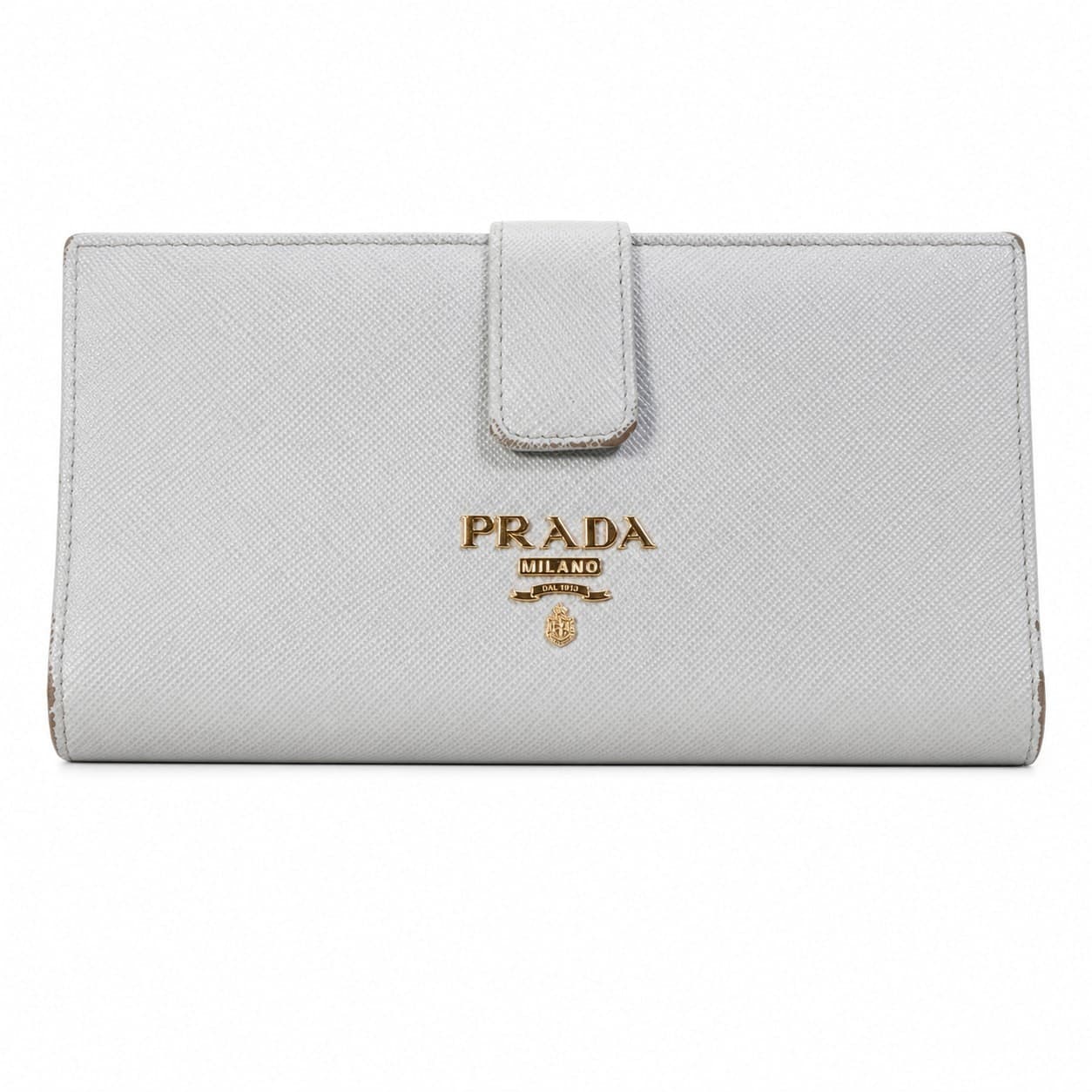 Prada Saffiano Leather Bi-Fold Continental Wallet Grey Nube Astrale 1MV025 handbags auction on bidia.ai