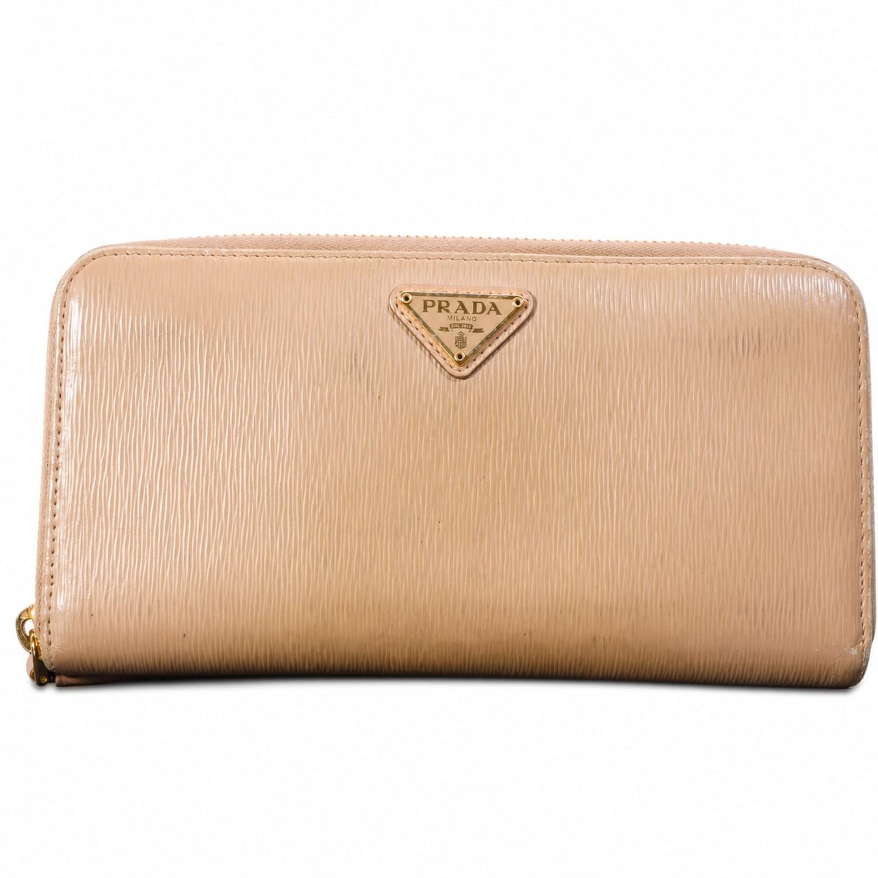 Prada Vitello Move Cipria Beige Leather Zip Around Wallet Purse Gold Hardware handbags auction on bidia.ai
