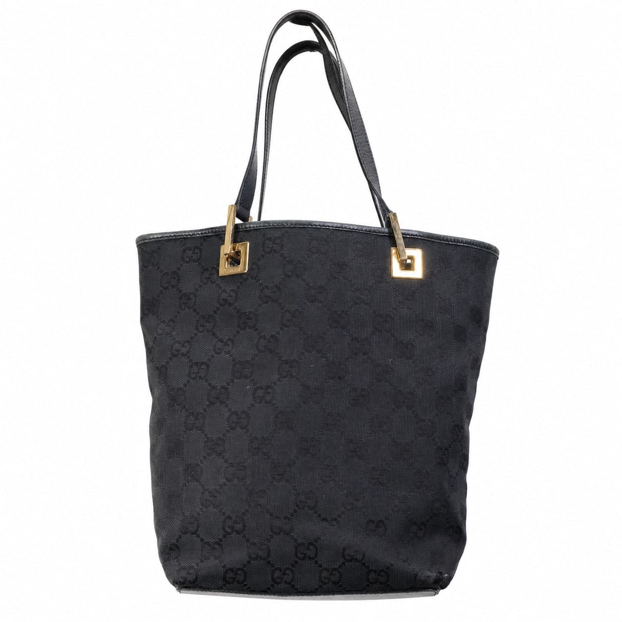 Gucci GG Canvas Tote Bag Handbag Purse Shoulder Bag Black Leather Trim handbags auction on bidia.ai