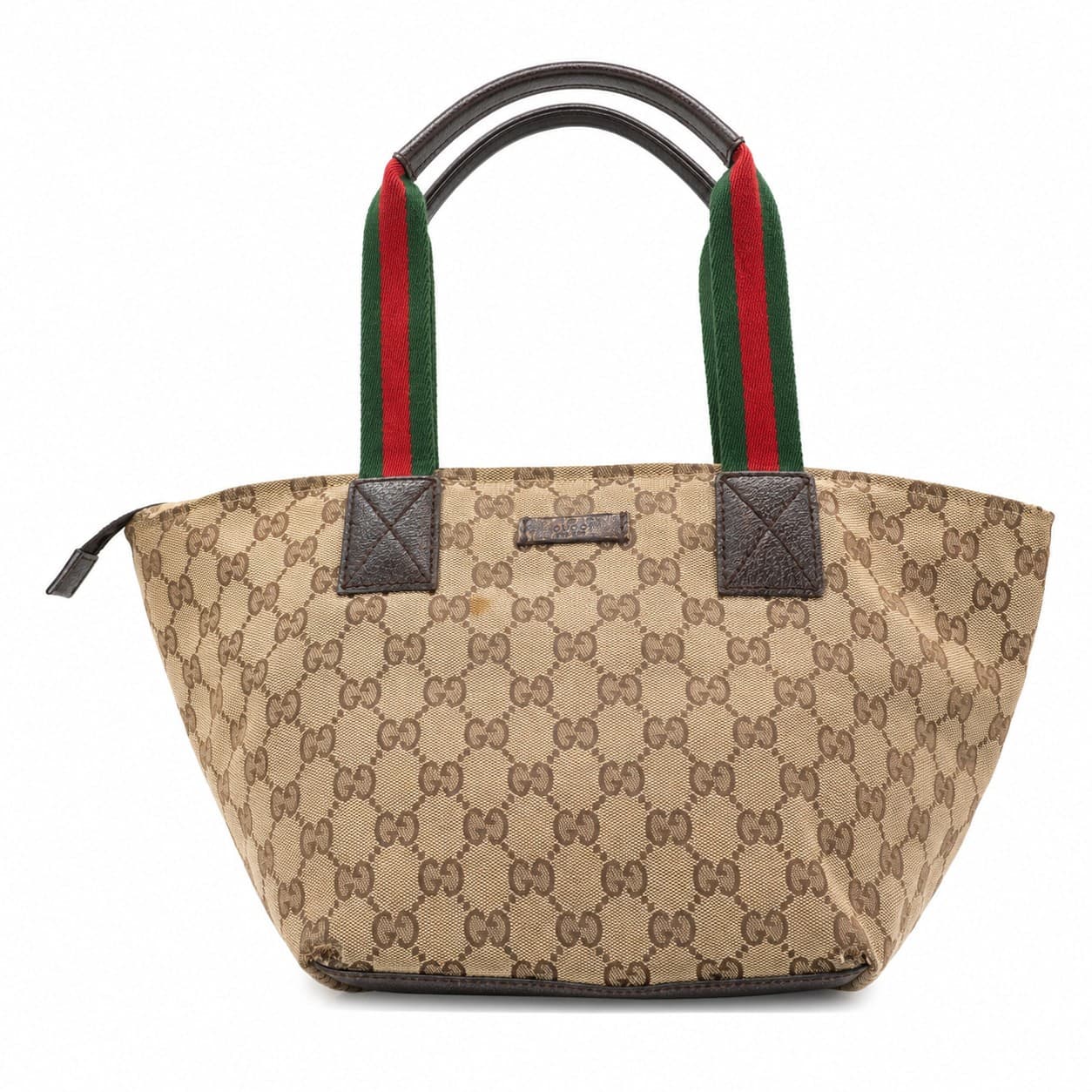 Gucci GG Canvas Tote Bag Handbag Purse Brown Beige Web Stripe handbags auction on bidia.ai