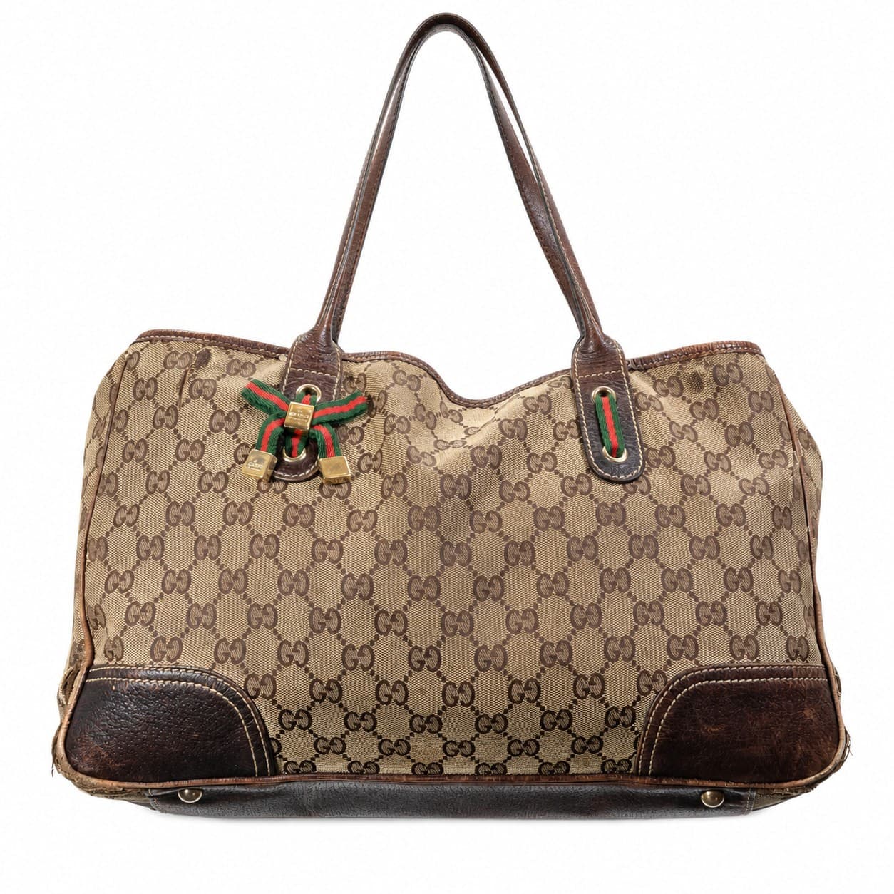 Gucci GG Canvas Leather Shoulder Bag Handbag Purse Brown Beige Web Stripe handbags auction on bidia.ai