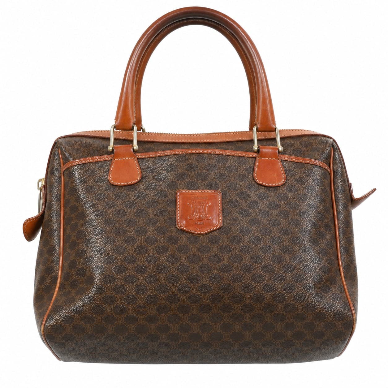 Céline Macadam Boston Bag Handbag Purse Brown Coated Canvas Leather handbags auction on bidia.ai