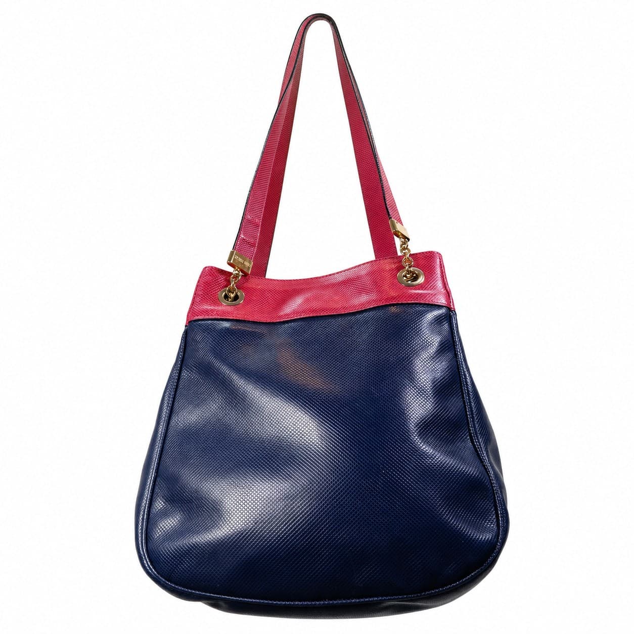 Bottega Veneta Textured Leather Shoulder Bag Handbag Purse Navy Red Bicolor handbags auction on bidia.ai