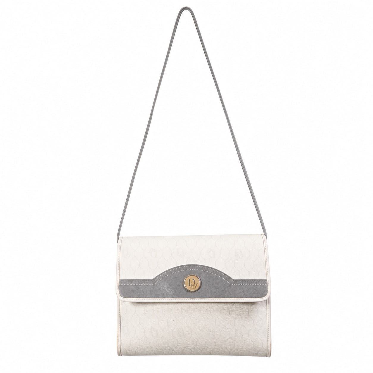 Christian Dior Leather Shoulder Bag Handbag Purse Ivory Gray CD Logo handbags auction on bidia.ai