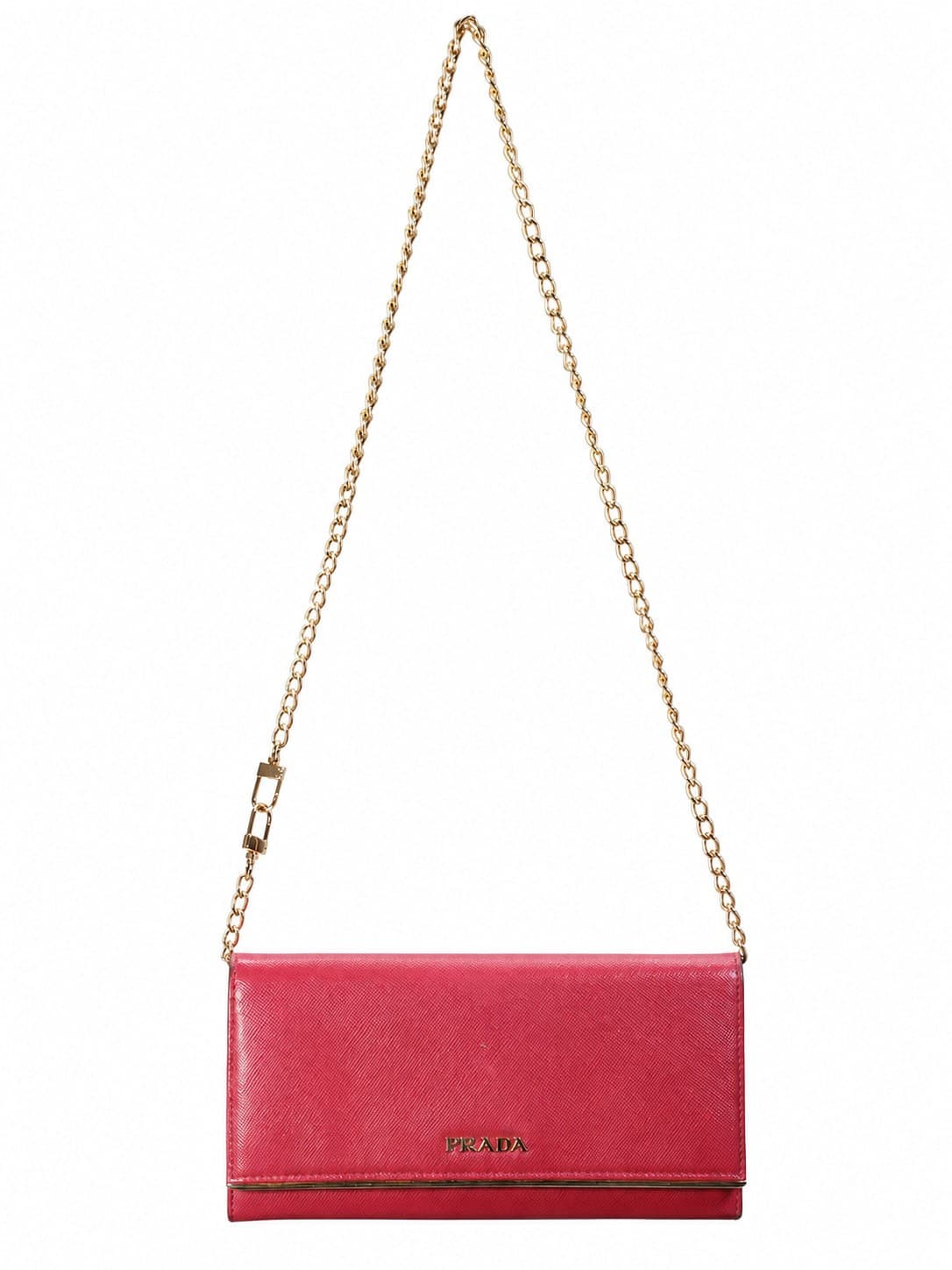 Prada Saffiano Leather Wallet On Chain Crossbody Bag Purse Pink Peonia Gold handbags auction on bidia.ai