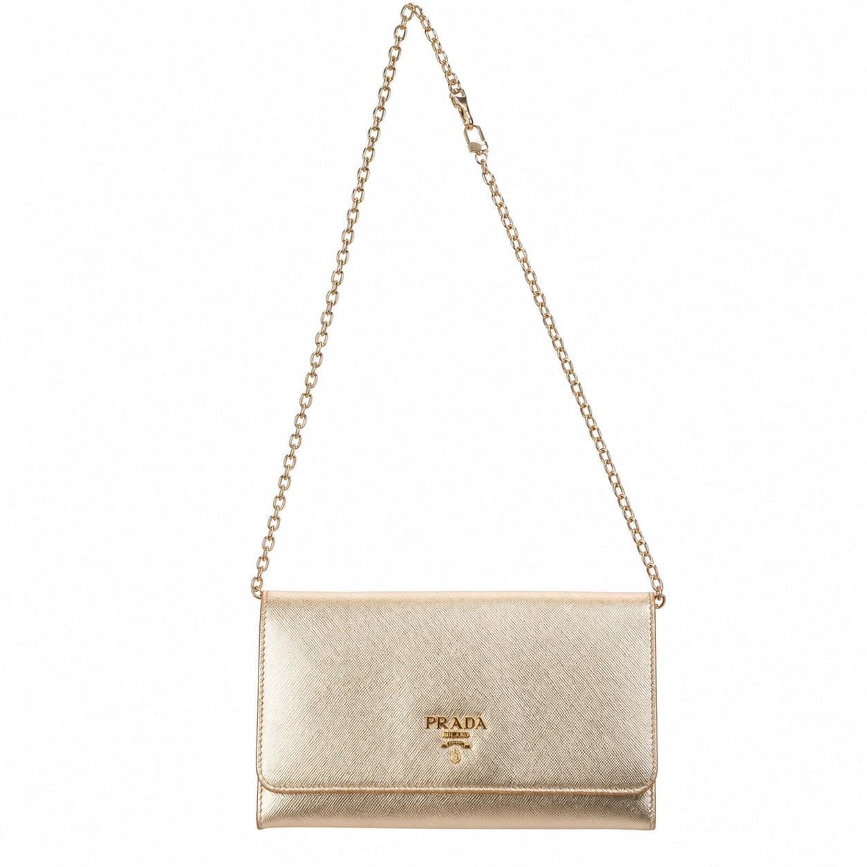 Prada Saffiano Metal Oro Wallet On Chain Gold Leather Crossbody Bag handbags auction on bidia.ai