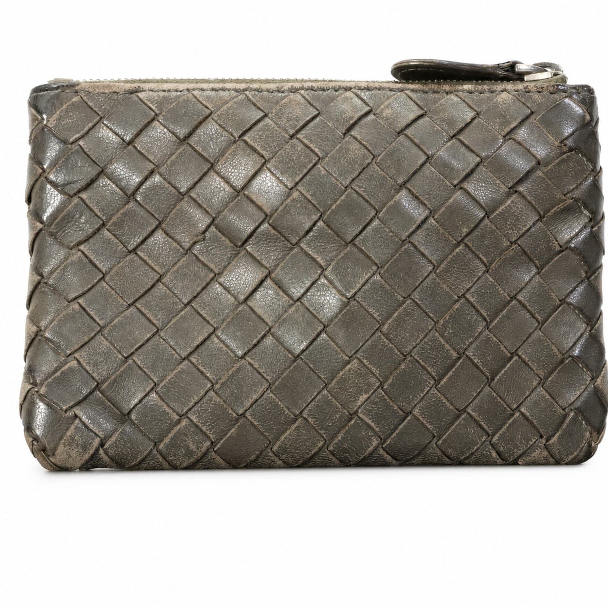 Bottega Veneta Intrecciato Woven Leather Zip Pouch Coin Purse Key Case Olive Green handbags auction on bidia.ai