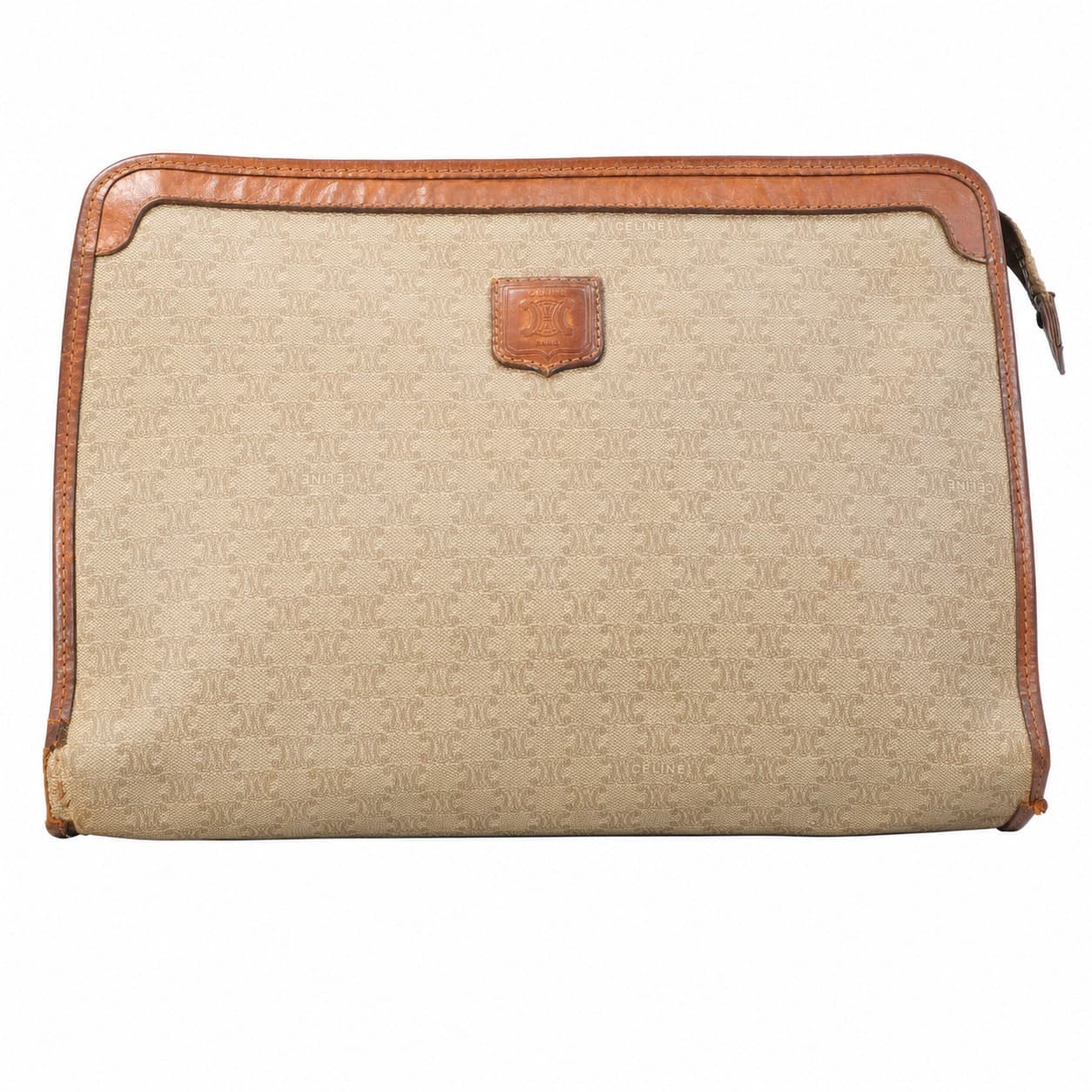 Céline Macadam Monogram Canvas Leather Clutch Pouch Bag Beige Brown handbags auction on bidia.ai