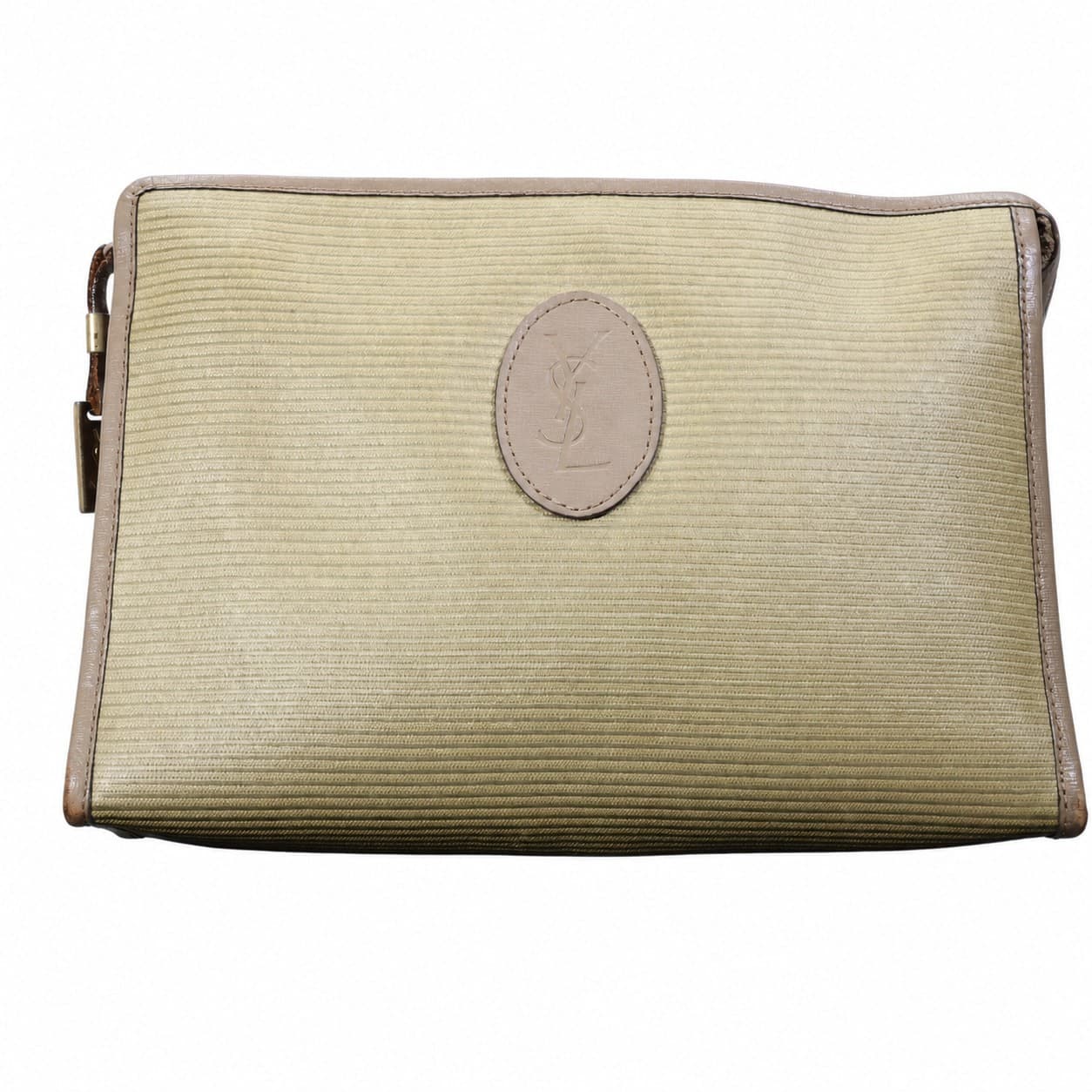 Yves Saint Laurent Ribbed Leather Shoulder Bag Handbag Purse Cream Beige handbags auction on bidia.ai