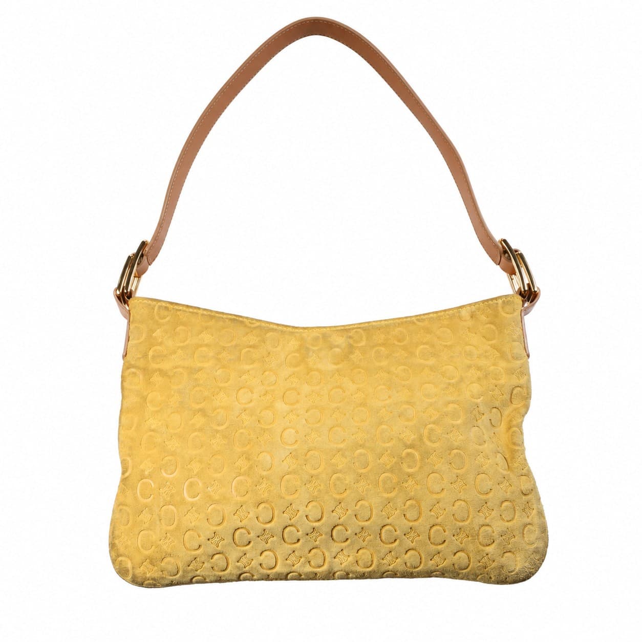 Céline Macadam Suede Leather Shoulder Bag Hobo Purse Yellow Gold Hardware handbags auction on bidia.ai