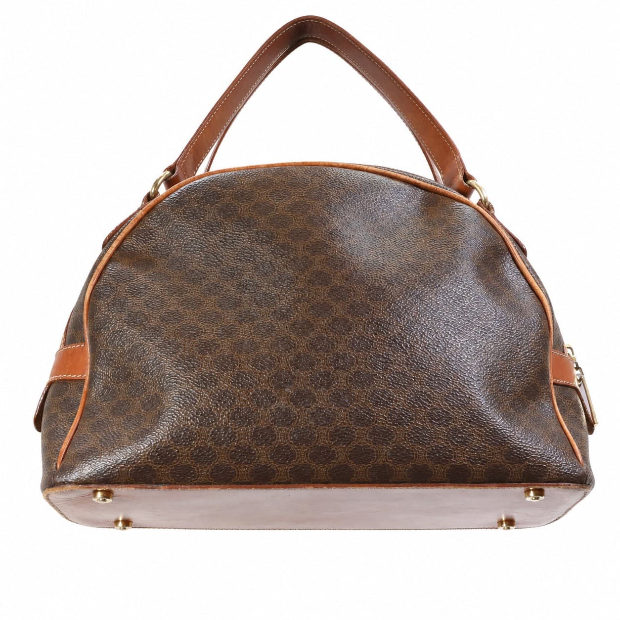 Céline Macadam Brown Canvas Leather Bowling Bag Handbag Purse Top Handle handbags auction on bidia.ai