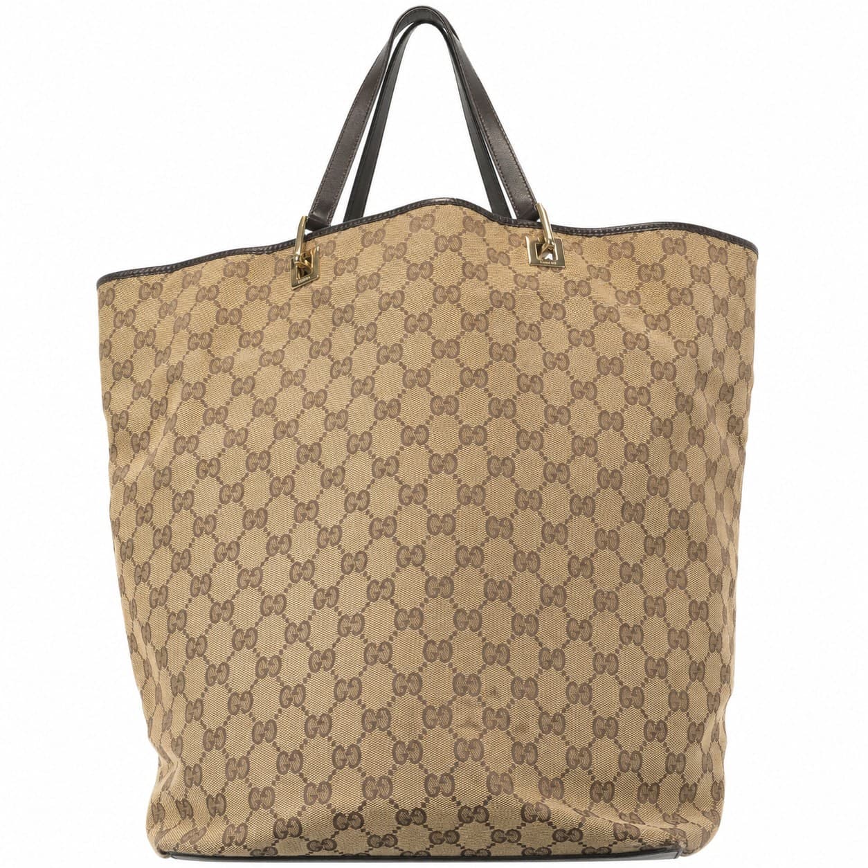 Gucci GG Monogram Canvas Tote Handbag Purse Bag Black Leather Beige Brown handbags auction on bidia.ai