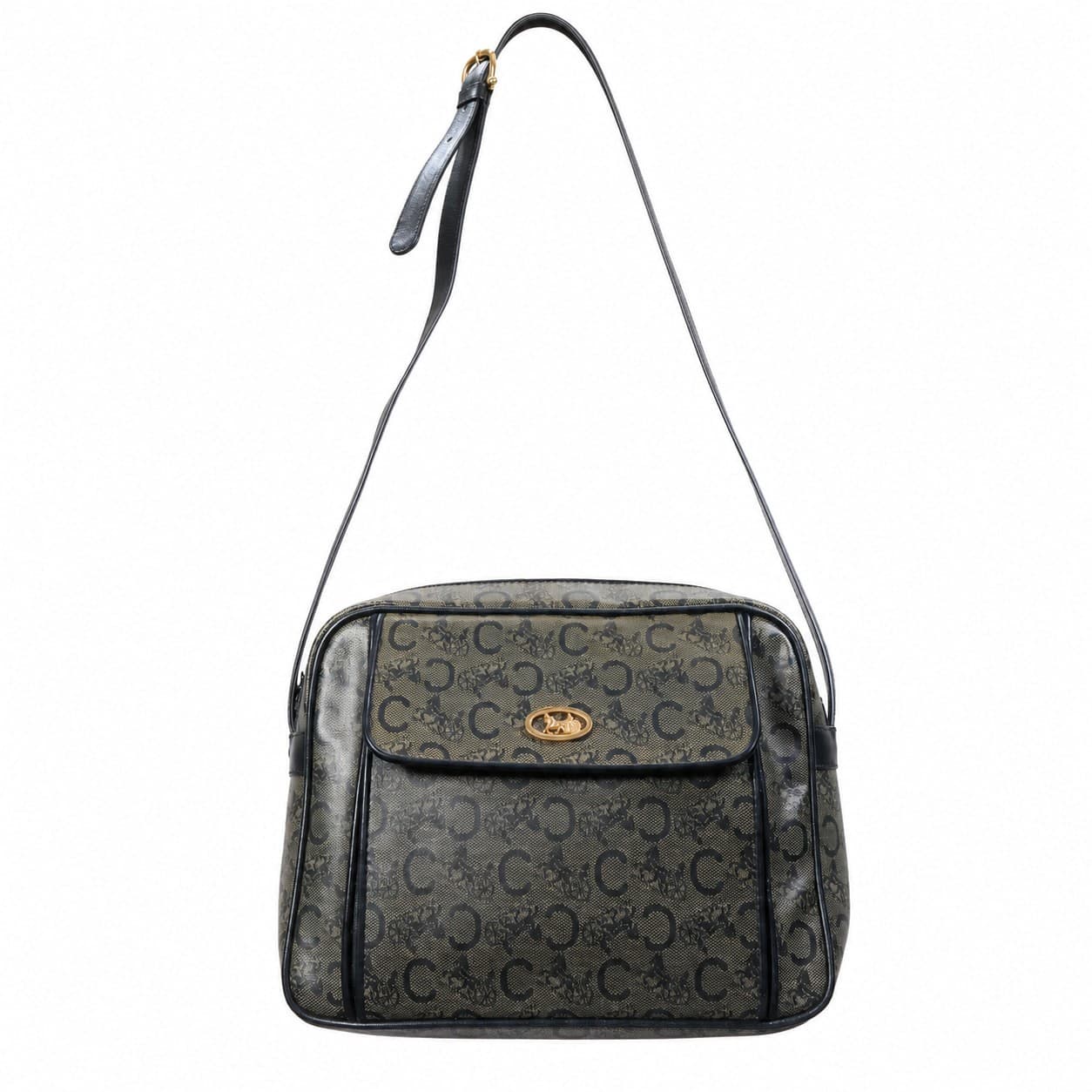 Celine Macadam Monogram Canvas Leather Shoulder Bag Crossbody Purse Handbag Olive handbags auction on bidia.ai