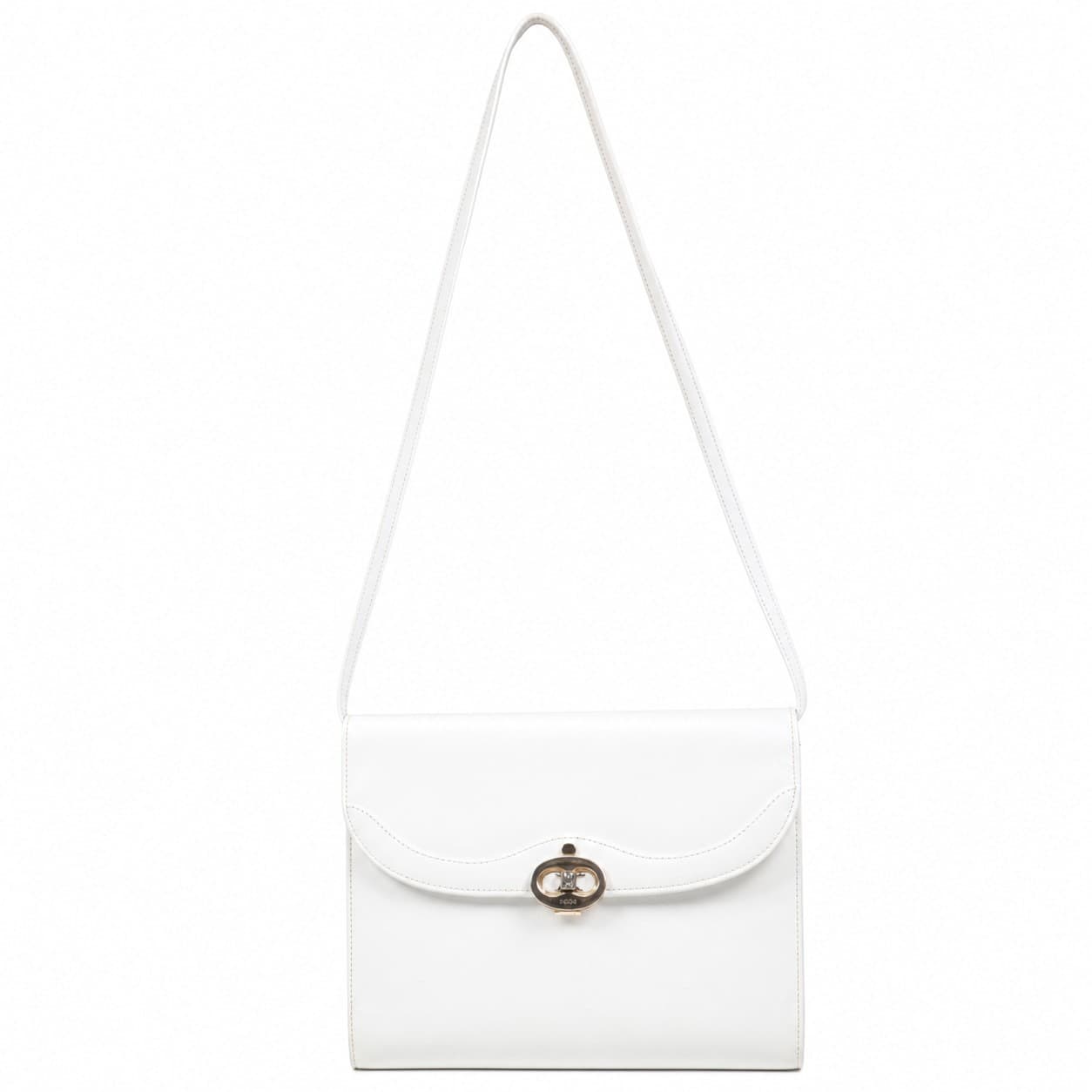 Céline White Leather Shoulder Bag Handbag Purse Turnlock Flap handbags auction on bidia.ai