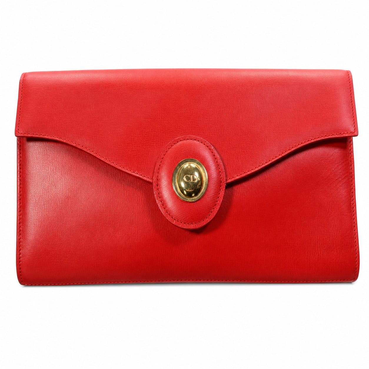Christian Dior Red Leather Clutch Purse Handbag Bag Envelope CD Turnlock handbags auction on bidia.ai