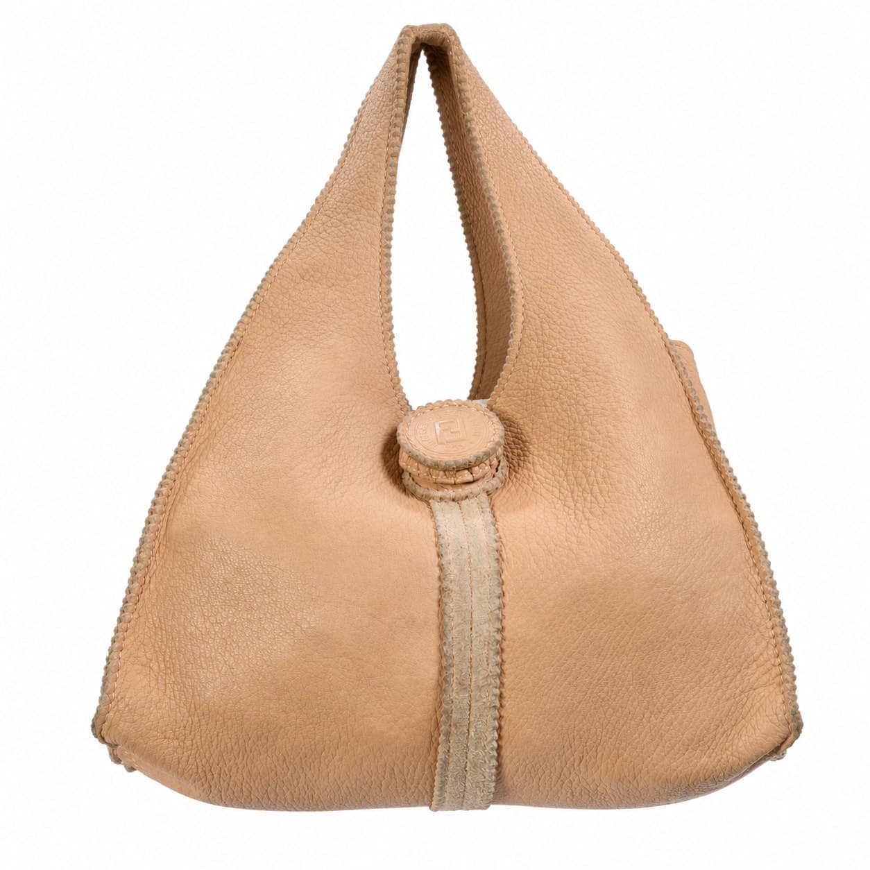 Fendi Tan Leather Hobo Shoulder Bag Purse Whipstitch Raw Edge Gold Hardware handbags auction on bidia.ai
