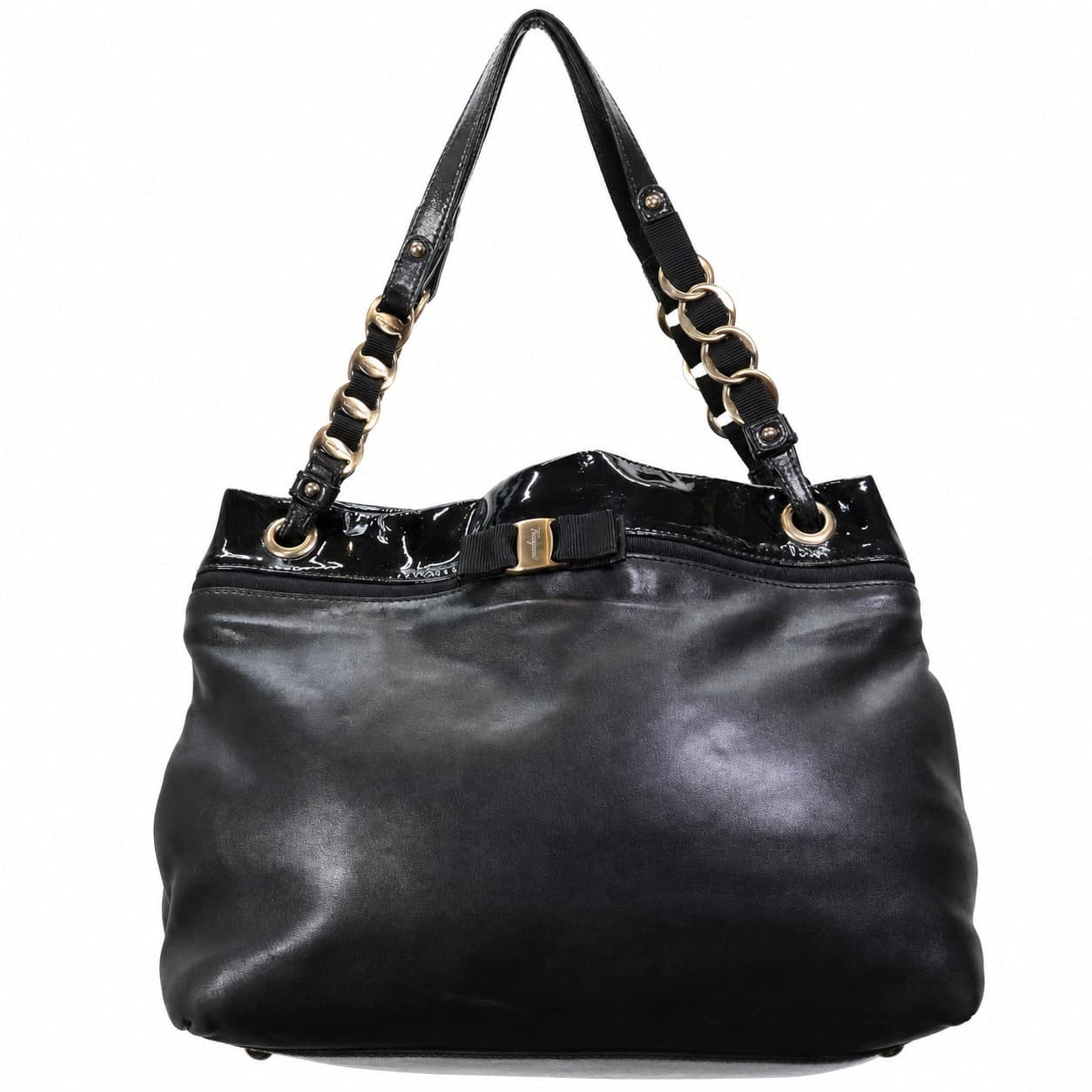 Salvatore Ferragamo Black Leather Shoulder Bag Handbag Purse Chain Strap handbags auction on bidia.ai