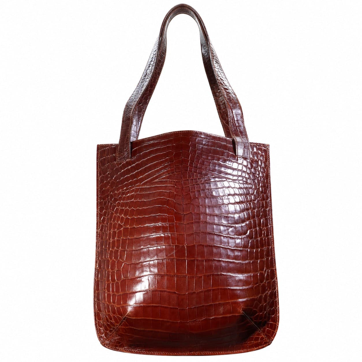 Salvatore Ferragamo Crocodile Embossed Leather Tote Bag Handbag Purse Brown handbags auction on bidia.ai