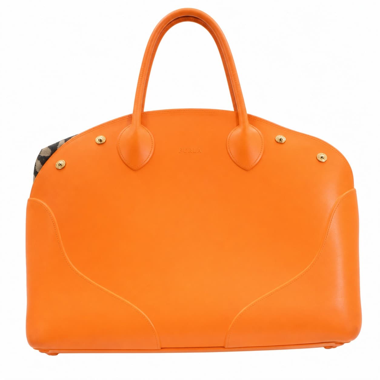 Furla Candy Bauletto Detachable Lining Satchel Handbag Purse Bag Orange Rubber Top Handle handbags auction on bidia.ai