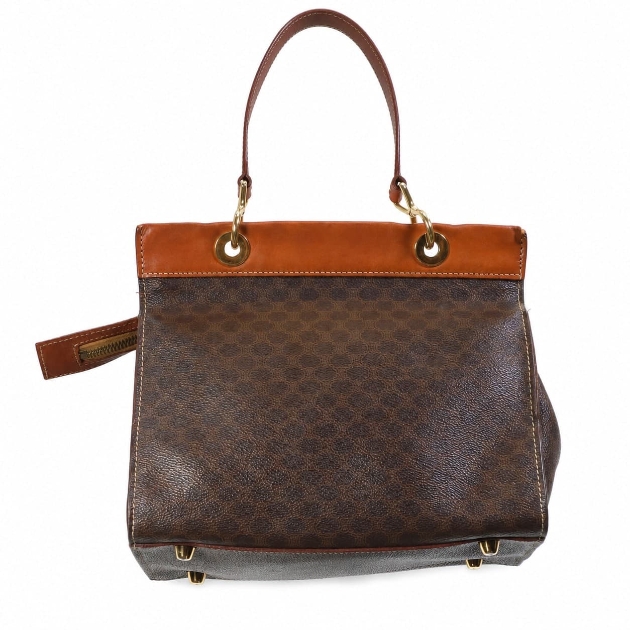 Céline Macadam Monogram Canvas Leather Brown Handbag Satchel Top Handle Bag handbags auction on bidia.ai