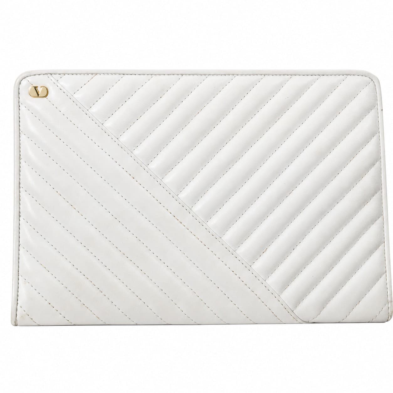 Valentino Garavani White Leather Chevron Quilted Clutch Bag Purse V Logo handbags auction on bidia.ai