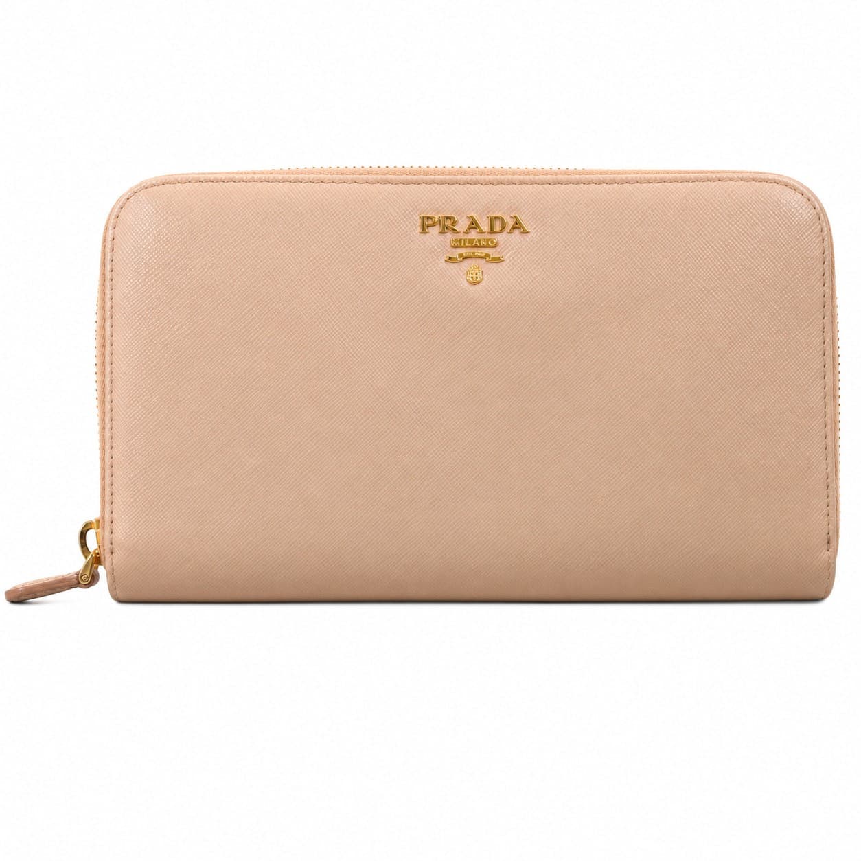 Prada Saffiano Leather Zip Around Continental Wallet Beige Cipria handbags auction on bidia.ai