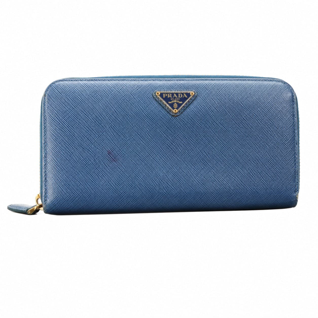 Prada Saffiano Leather Zip Around Wallet Blue Gold Hardware handbags auction on bidia.ai
