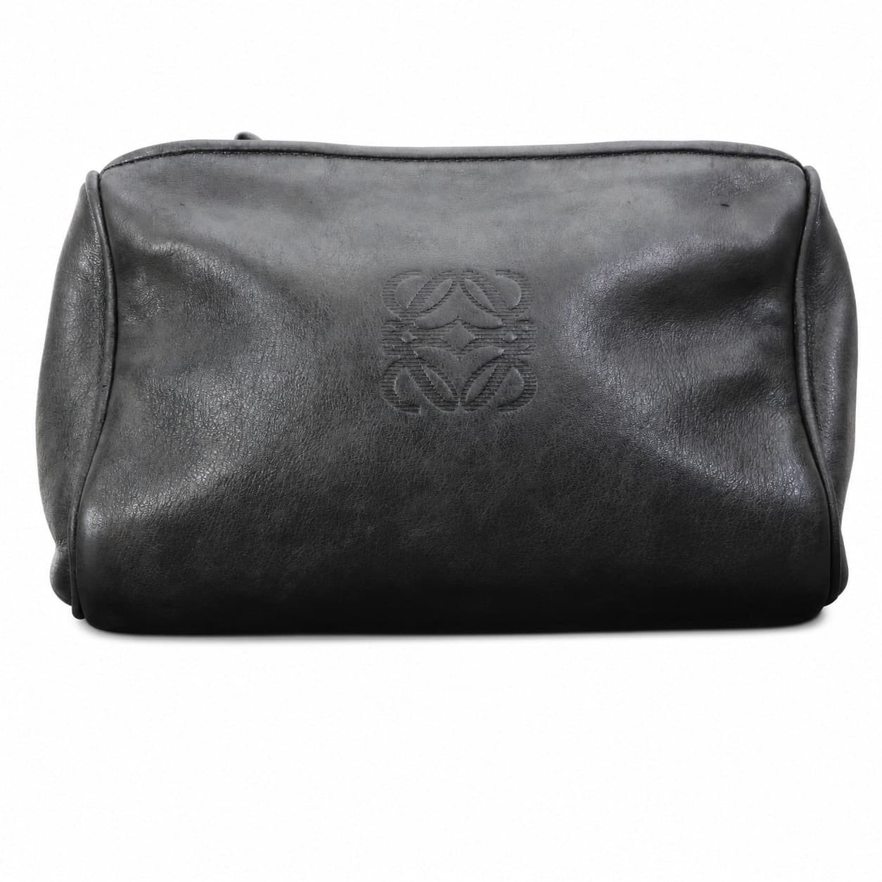 Loewe Anagram Black Leather Cosmetic Pouch Toiletry Bag Clutch handbags auction on bidia.ai
