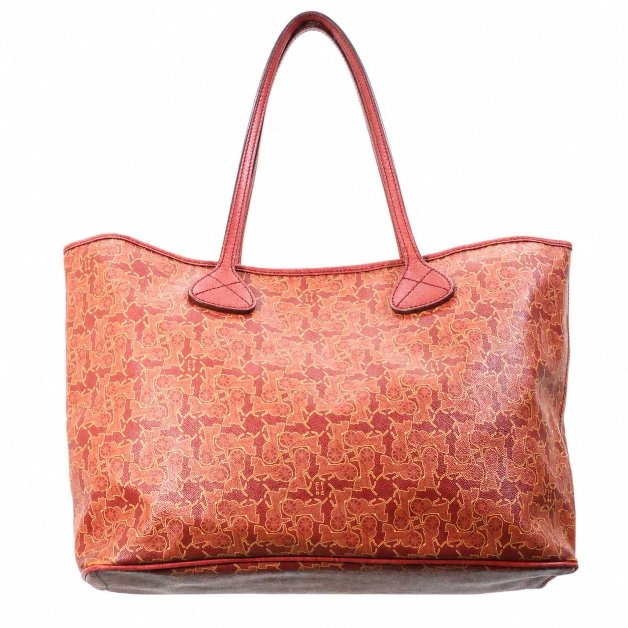 Céline Macadam Coated Canvas Leather Tote Shoulder Bag Handbag Purse Red Coral handbags auction on bidia.ai