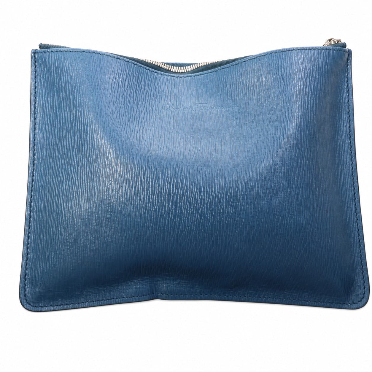Salvatore Ferragamo Blue Leather Zip Clutch Pouch Handbag Purse Bag handbags auction on bidia.ai