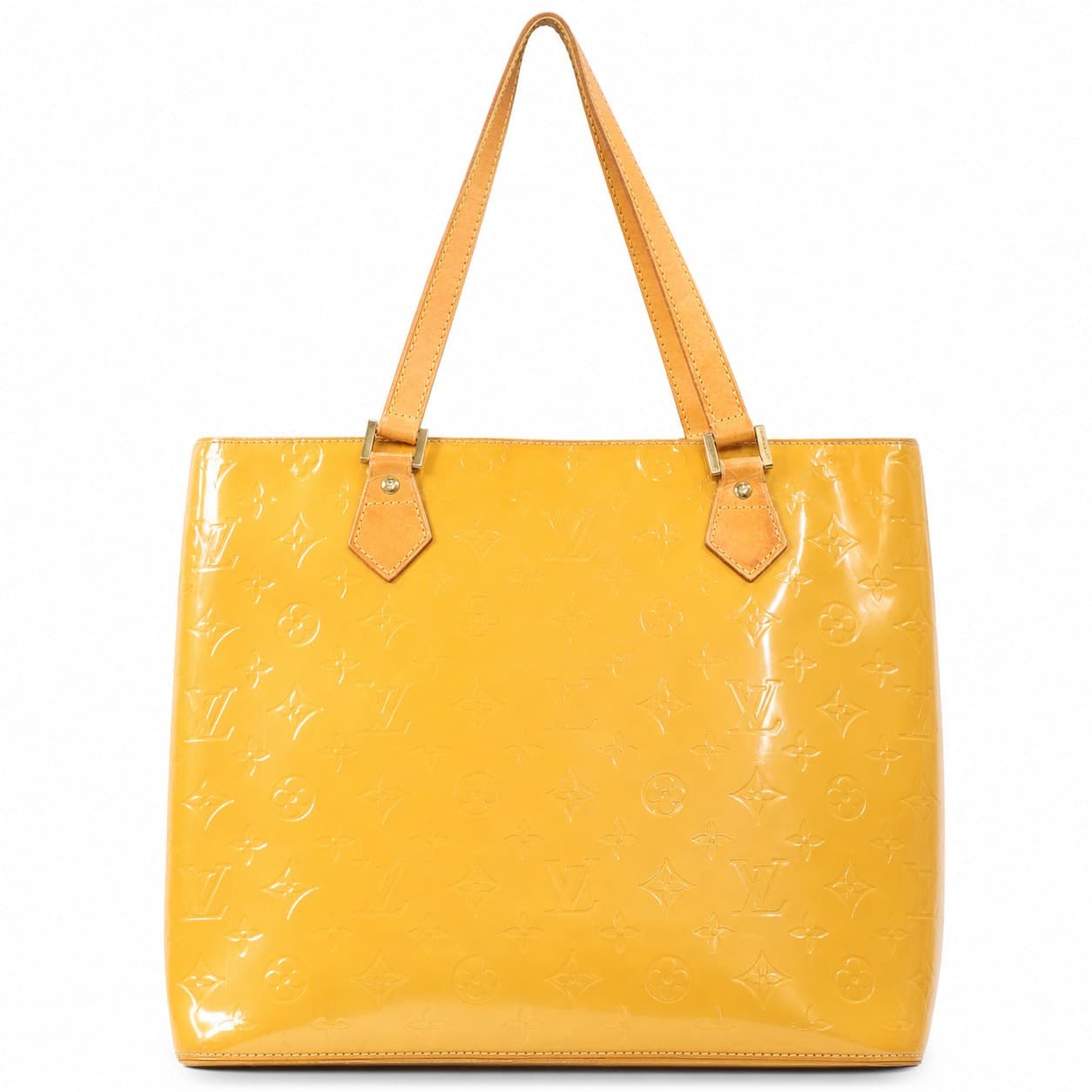 Louis Vuitton Vernis Houston Yellow Patent Leather Monogram Tote Handbag Purse handbags auction on bidia.ai