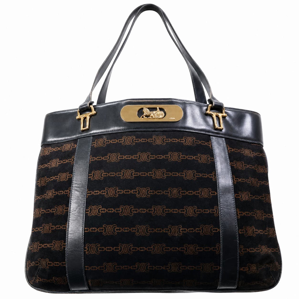 Céline Macadam Canvas Leather Shoulder Bag Handbag Purse Black Brown Tote handbags auction on bidia.ai