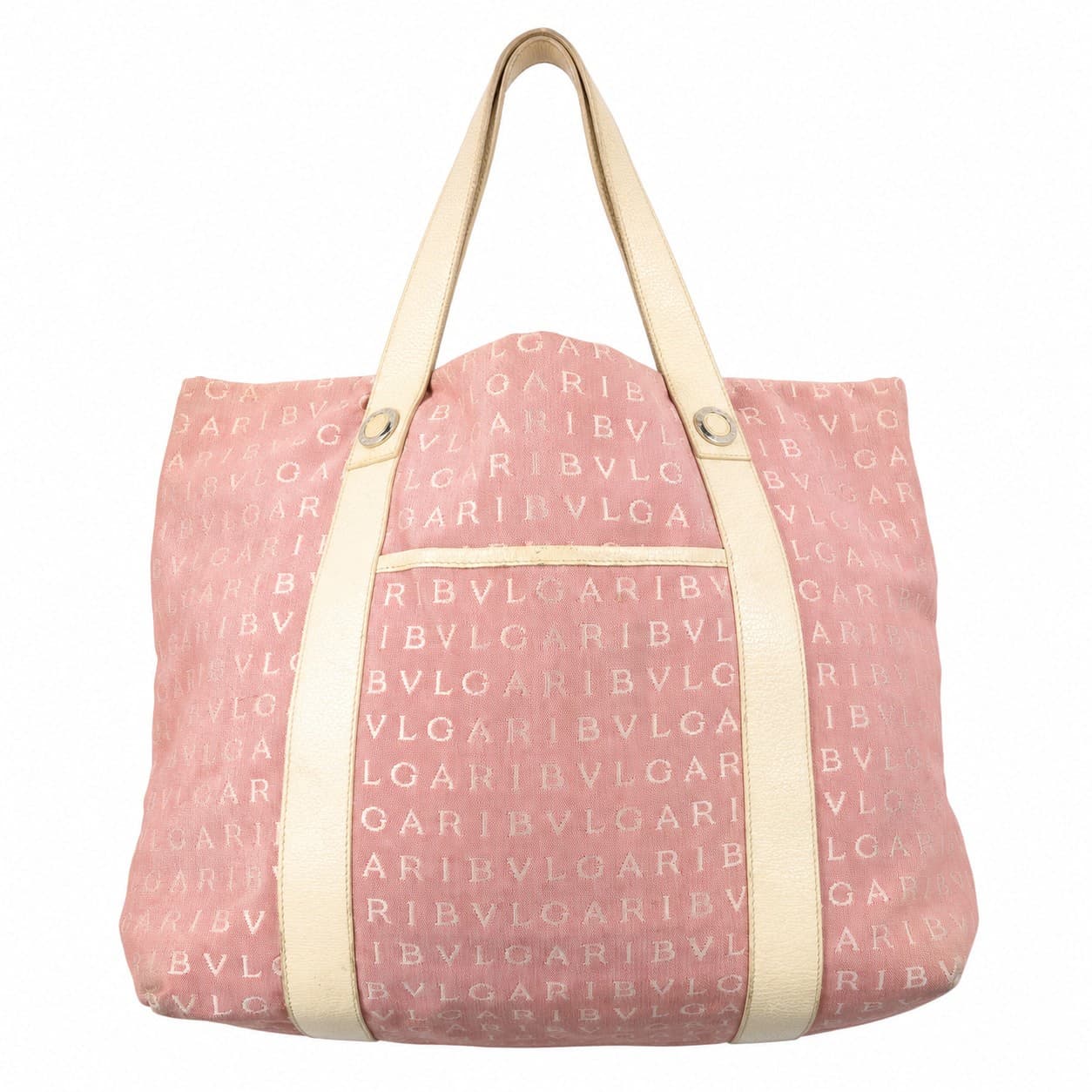 Bvlgari Logomania Canvas Leather Tote Bag Shoulder Bag Handbag Purse Pink handbags auction on bidia.ai