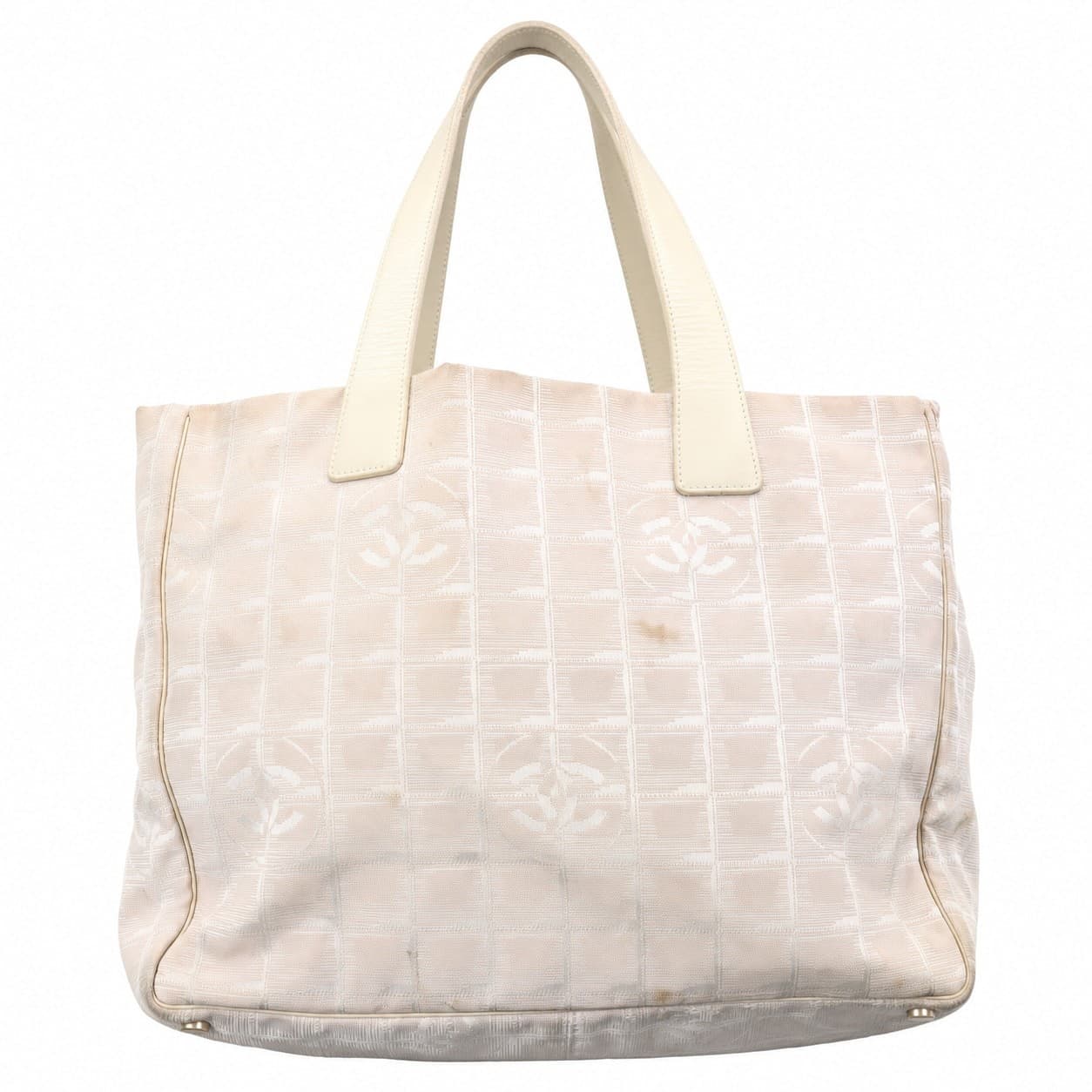 Chanel New Travel Line Jacquard Canvas Tote Handbag Purse Bag Beige handbags auction on bidia.ai