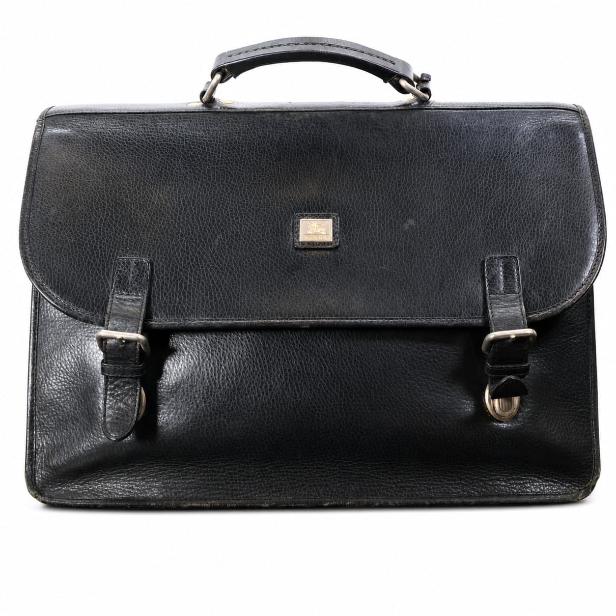 Burberry Black Pebbled Leather Briefcase Satchel Bag Top Handle Nova Check handbags auction on bidia.ai