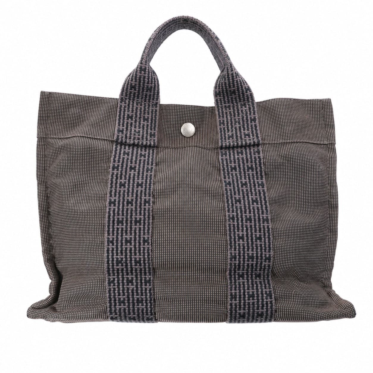 Hermès Fourre Tout MM Canvas Tote Handbag Purse Bag Grey Brown Striped handbags auction on bidia.ai