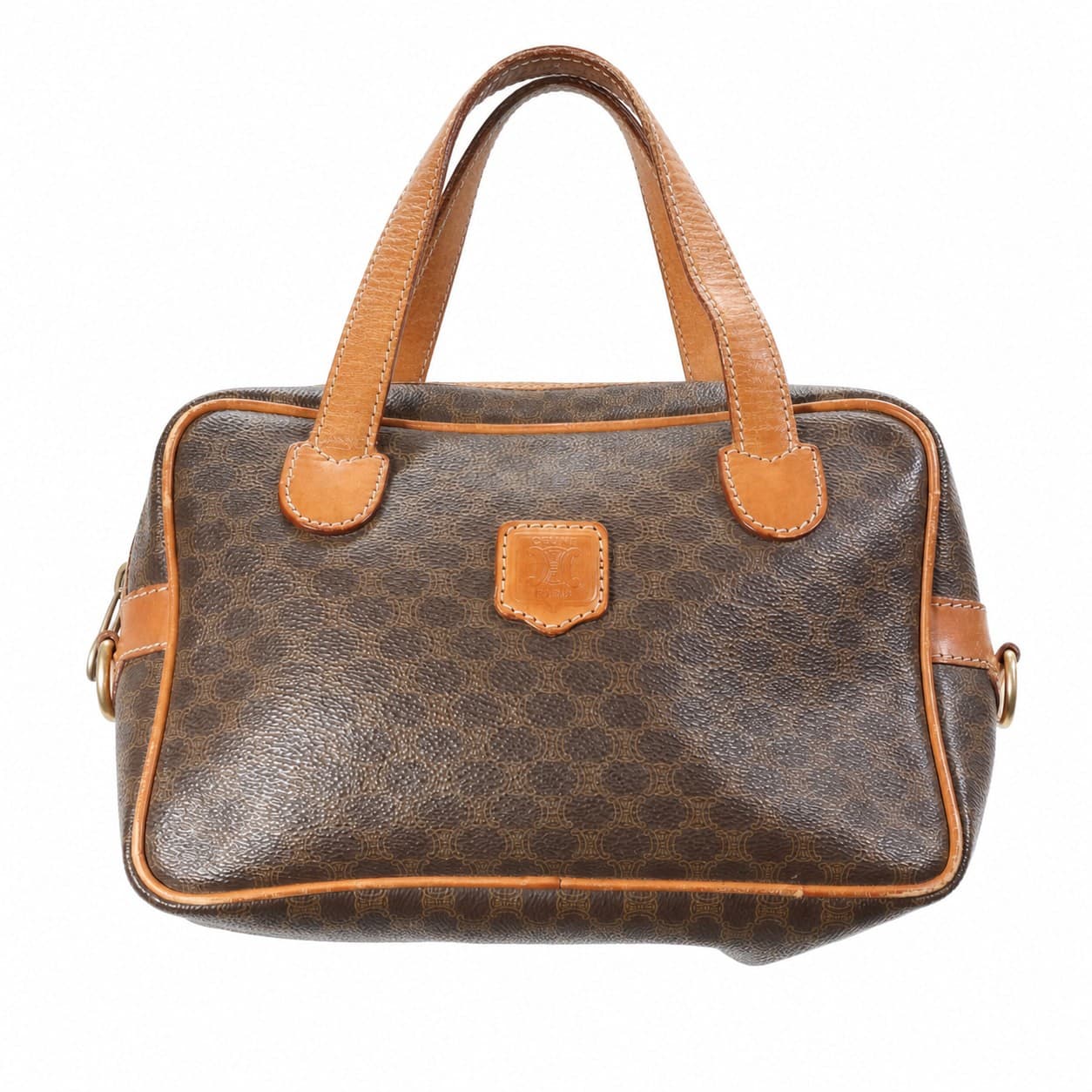 Céline Macadam Brown Canvas Leather Bowling Bag Handbag Purse Satchel handbags auction on bidia.ai
