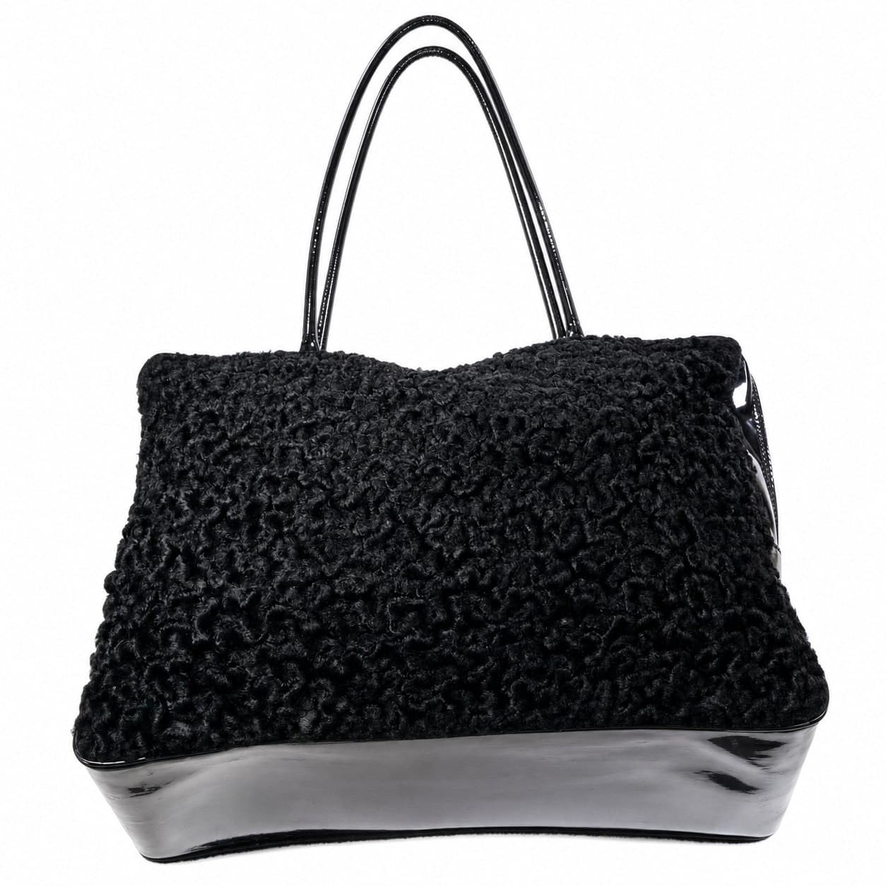 Dolce & Gabbana BASIC Black Textured Fabric Patent Leather Shoulder Bag Handbag Purse handbags auction on bidia.ai