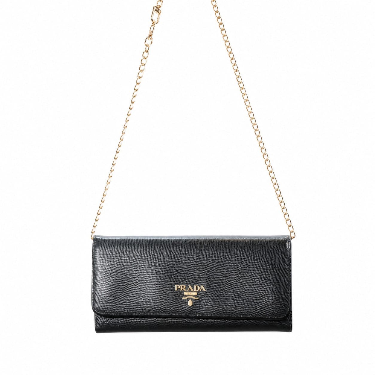 Prada Saffiano Leather Wallet On Chain Crossbody Bag Purse Black Gold handbags auction on bidia.ai