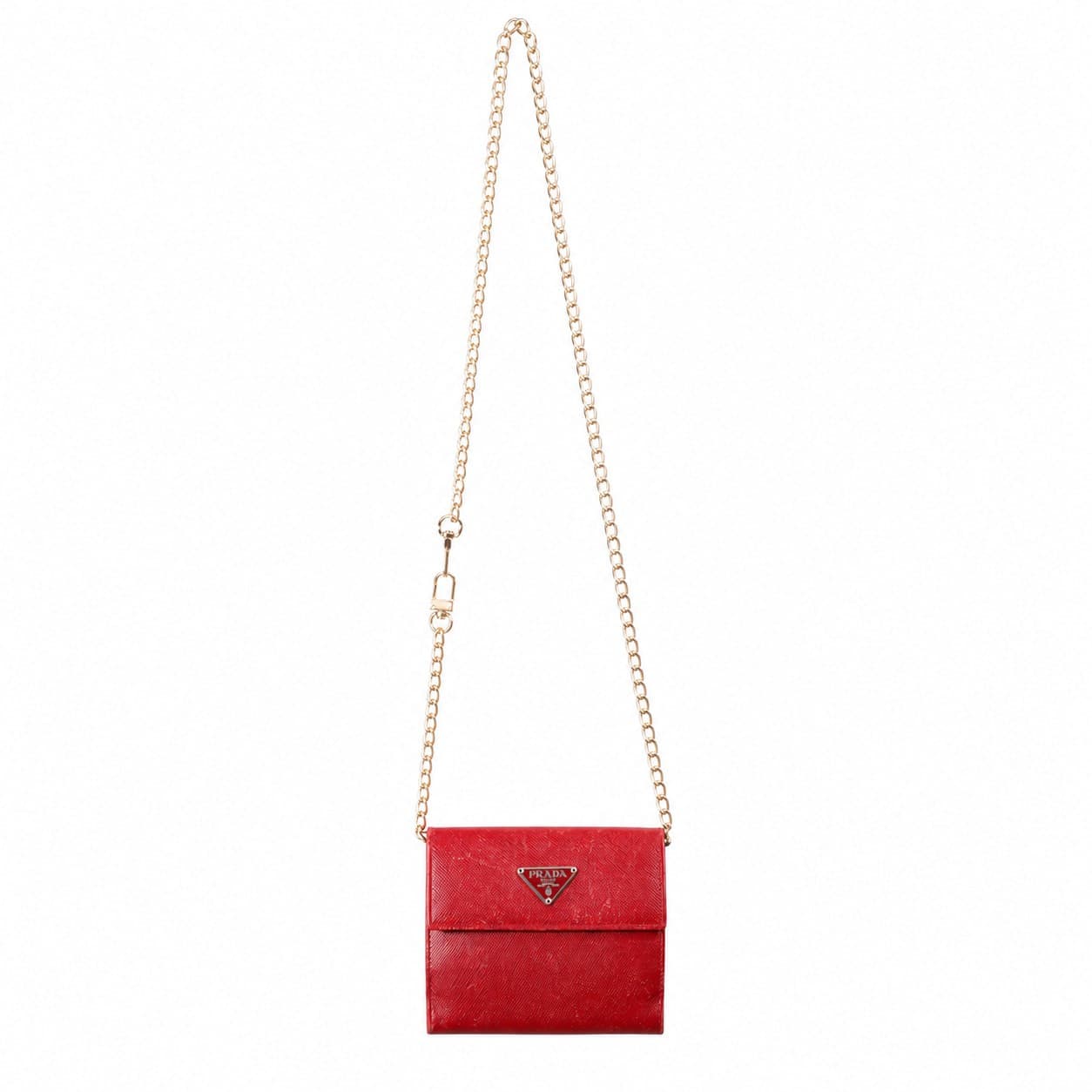 Prada Saffiano Leather Wallet On Chain Crossbody Bag Red Gold Hardware handbags auction on bidia.ai