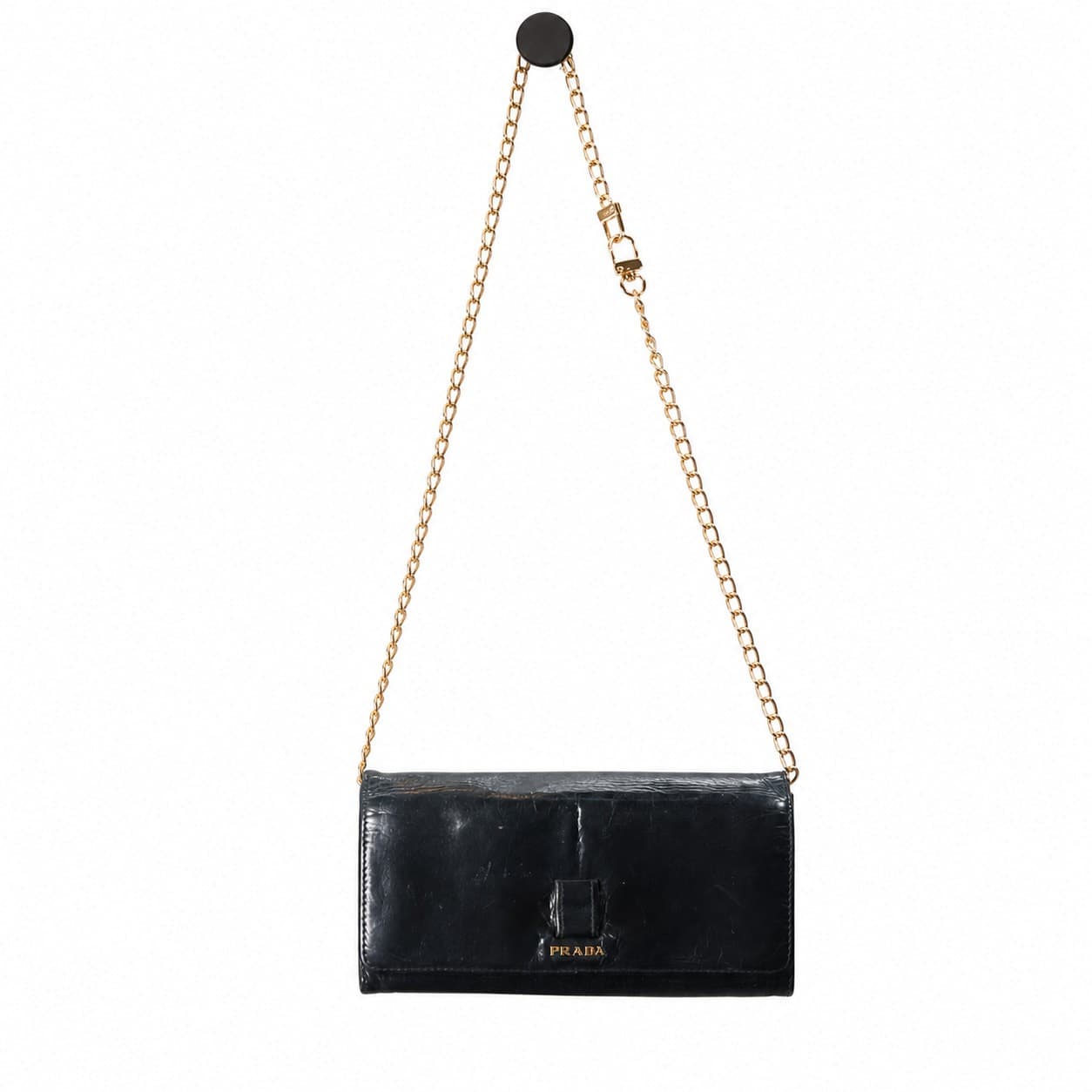 Prada Black Leather Wallet On Chain Crossbody Bag Handbag Purse Gold Hardware handbags auction on bidia.ai