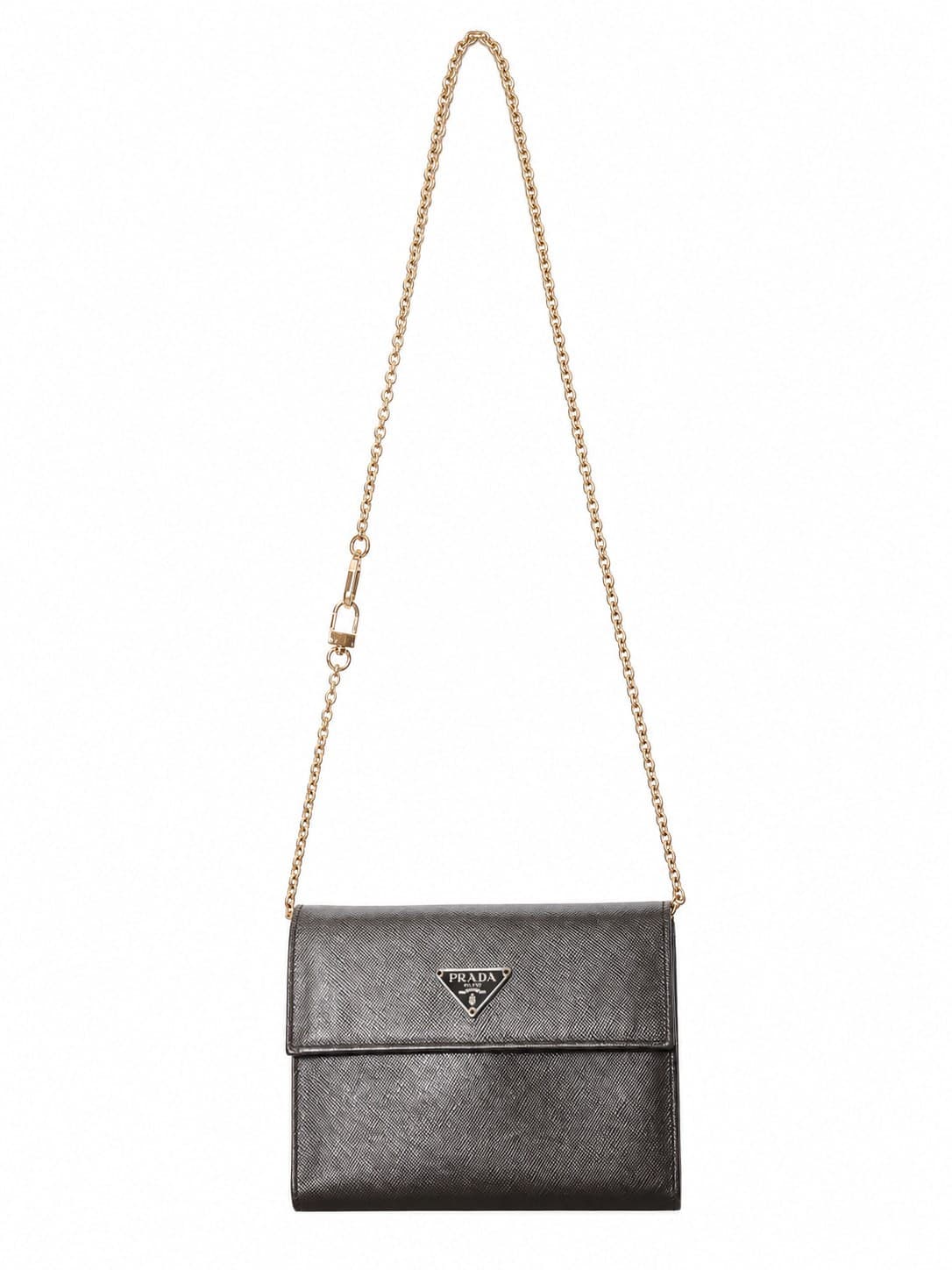 Prada Saffiano Leather Wallet On Chain Crossbody Bag Purse Ebano Gold handbags auction on bidia.ai