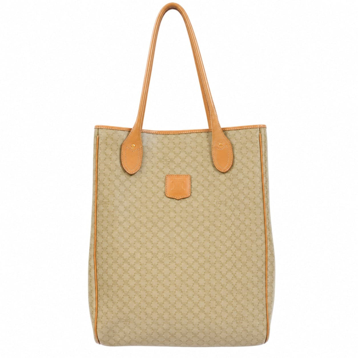 Céline Macadam Canvas Leather Tote Bag Handbag Purse Shoulder Bag Beige Tan handbags auction on bidia.ai