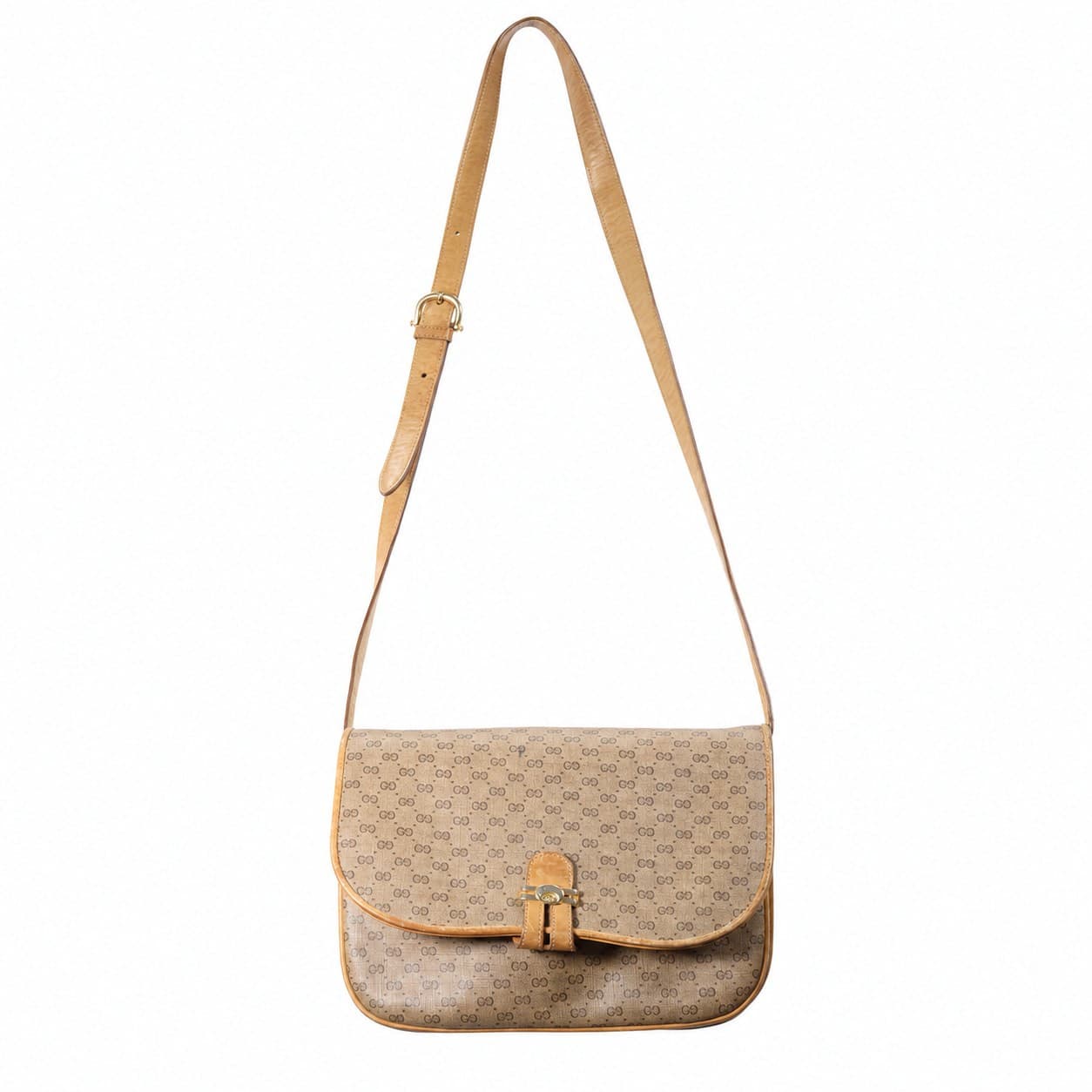Gucci GG Monogram Canvas Leather Crossbody Shoulder Bag Handbag Purse Beige Tan handbags auction on bidia.ai