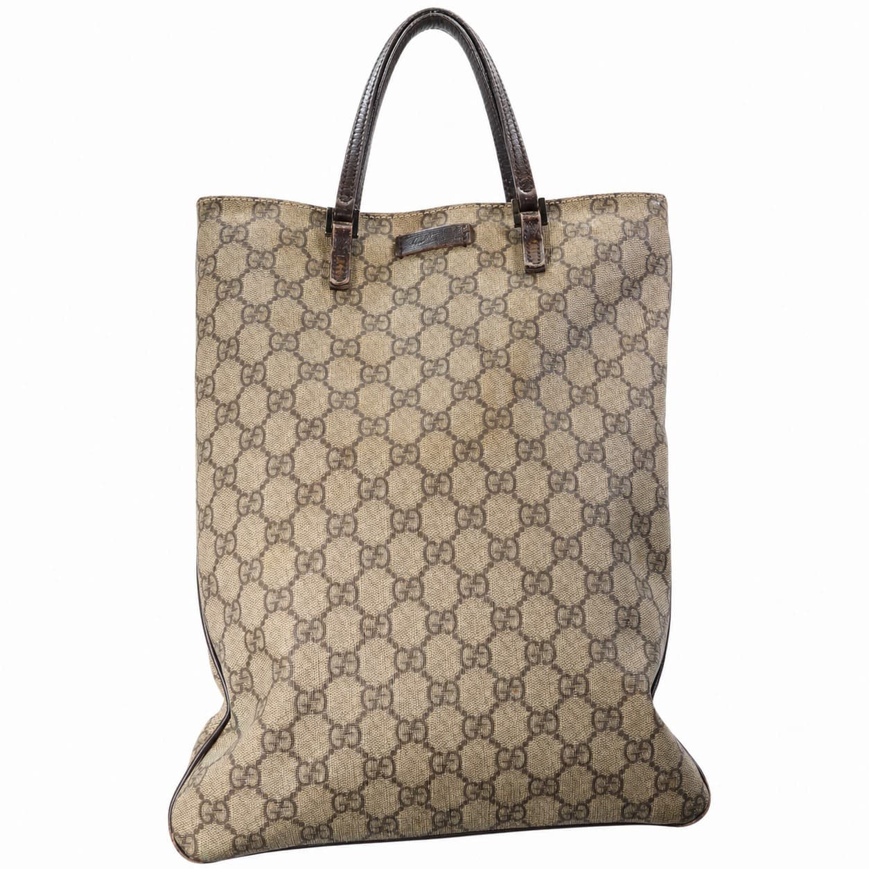 Gucci GG Monogram Canvas Beige Brown Leather Tote Bag Handbag Purse Shoulder handbags auction on bidia.ai
