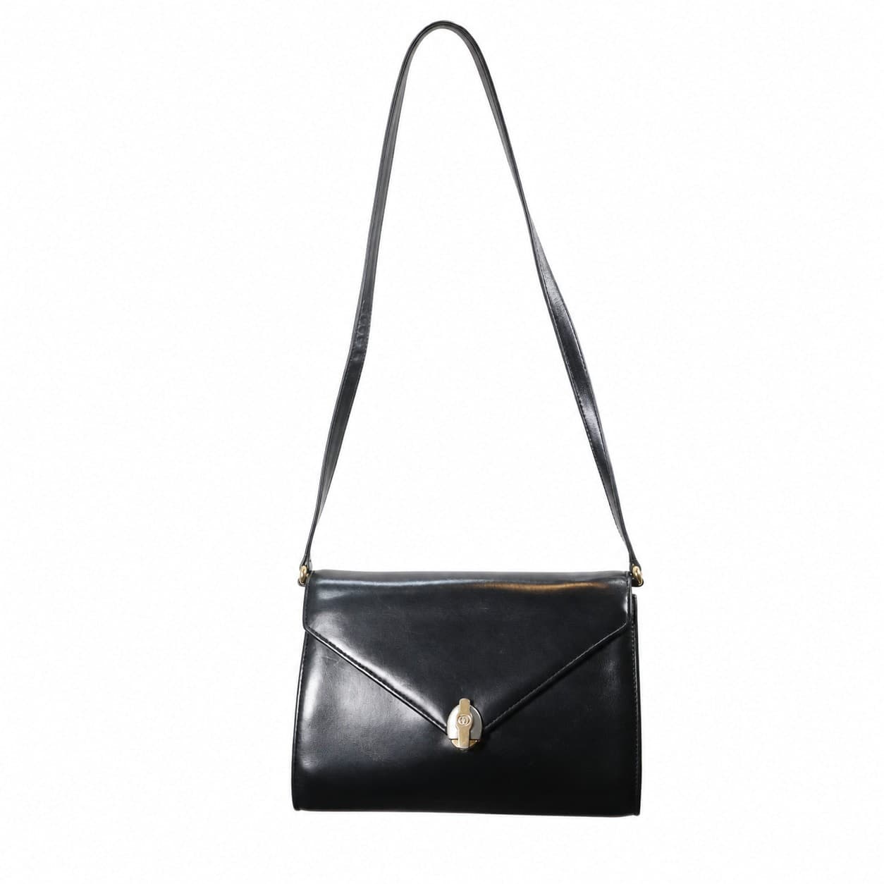Gucci Black Leather Envelope Shoulder Bag Crossbody Purse GG Clasp Gold Hardware handbags auction on bidia.ai